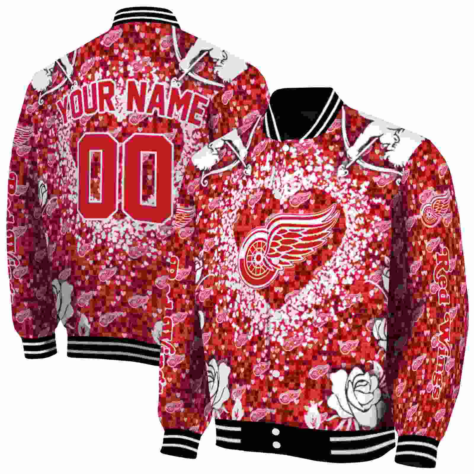 NHL Customized Detroit Red Wings Heart Explosion Red Custom Baseball Jacket Sport Fans Gear