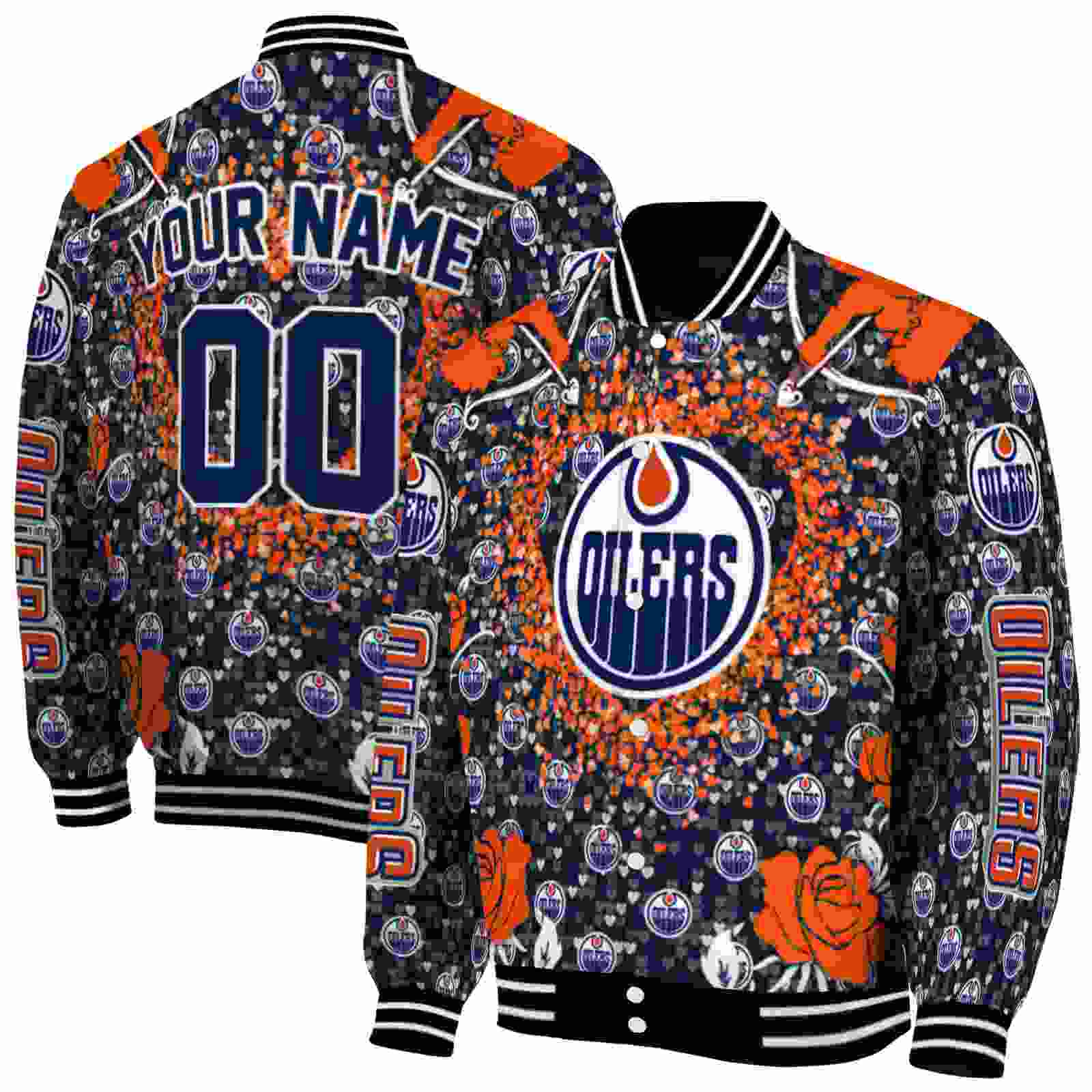 NHL Customized Edmonton Oilers Heart Explosion Blue Custom Baseball Jacket Sport Fans Gear