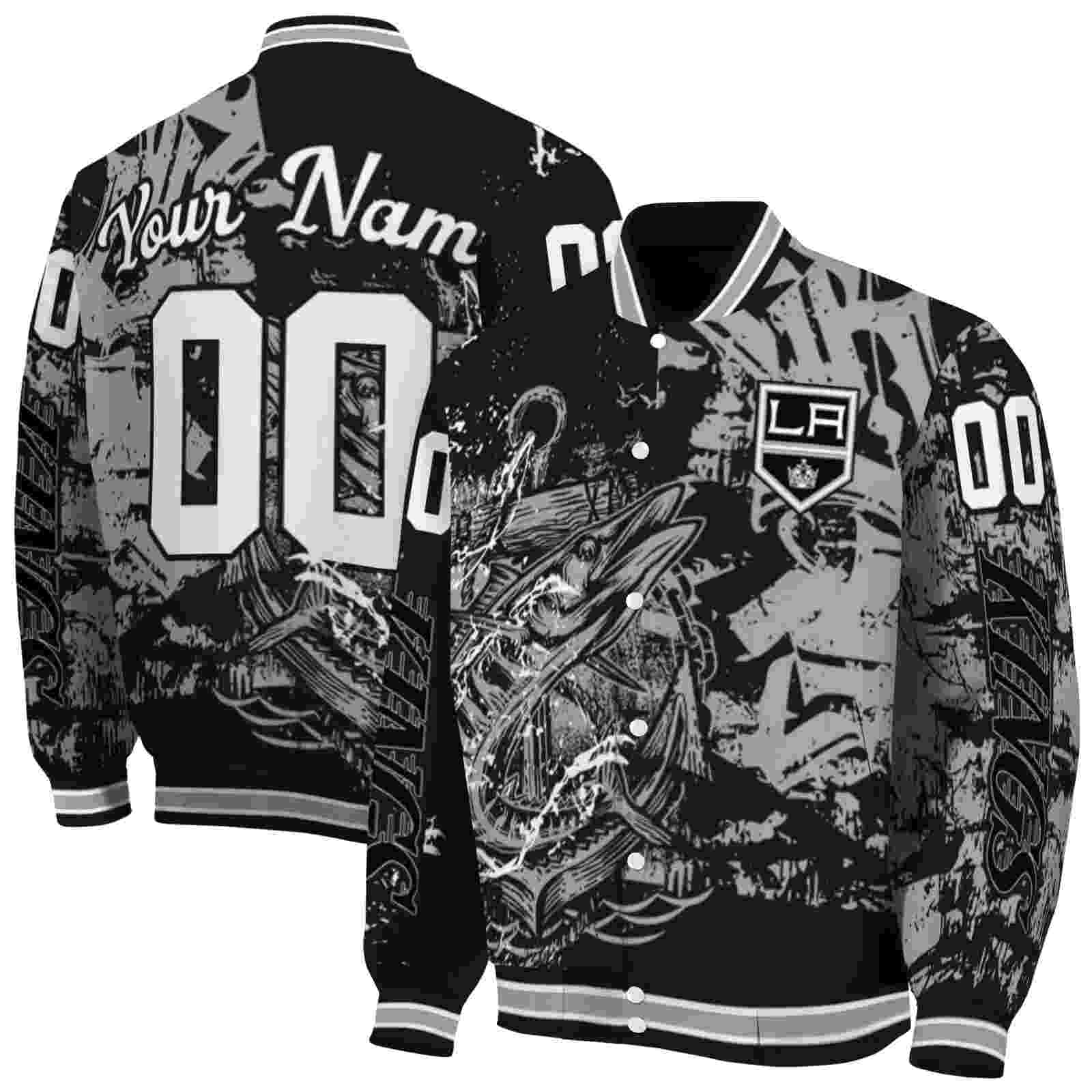 NHL Customized Los Angeles Kings Fishing Art Black Custom Baseball Jacket Sport Fans Gear