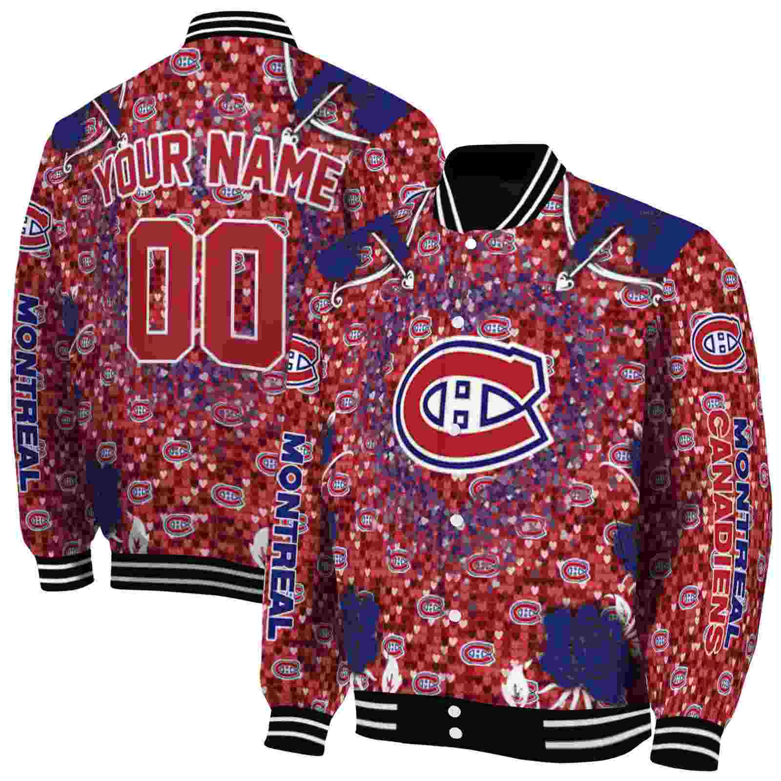 NHL Customized Montreal Canadiens Heart Explosion Red Custom Baseball Jacket Sport Fans Gear