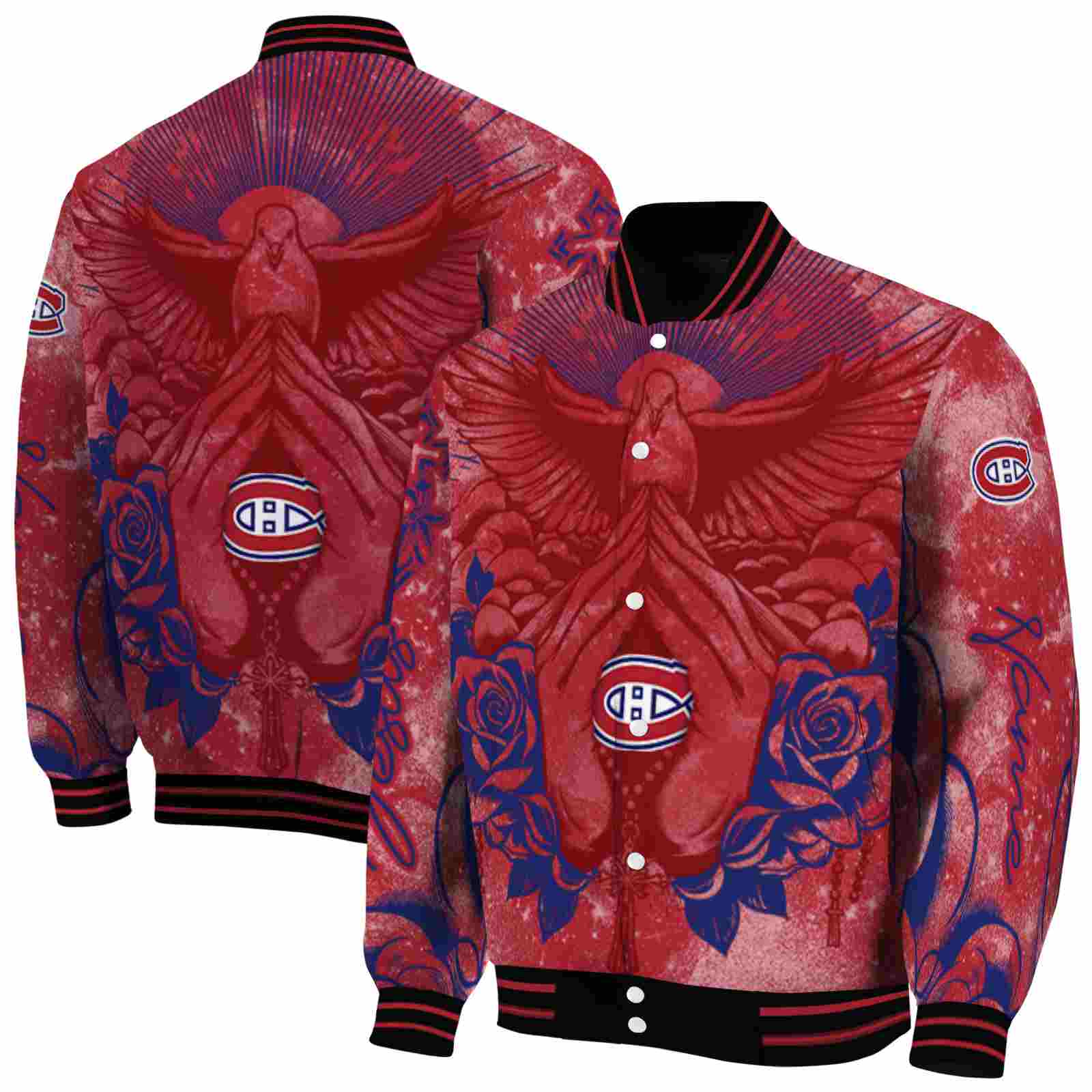 NHL Customized Montreal Canadiens Praying Hands Red Custom Baseball Jacket Sport Fans Gear