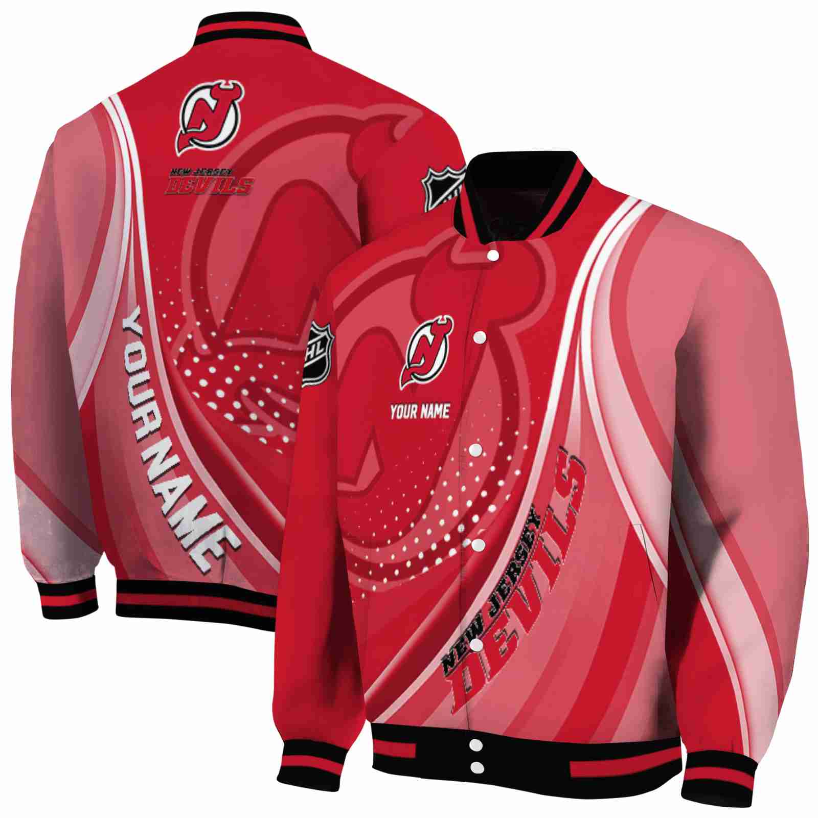 NHL Customized New Jersey Devils Wave Patterns Red Custom Baseball Jacket Sport Fans Gear