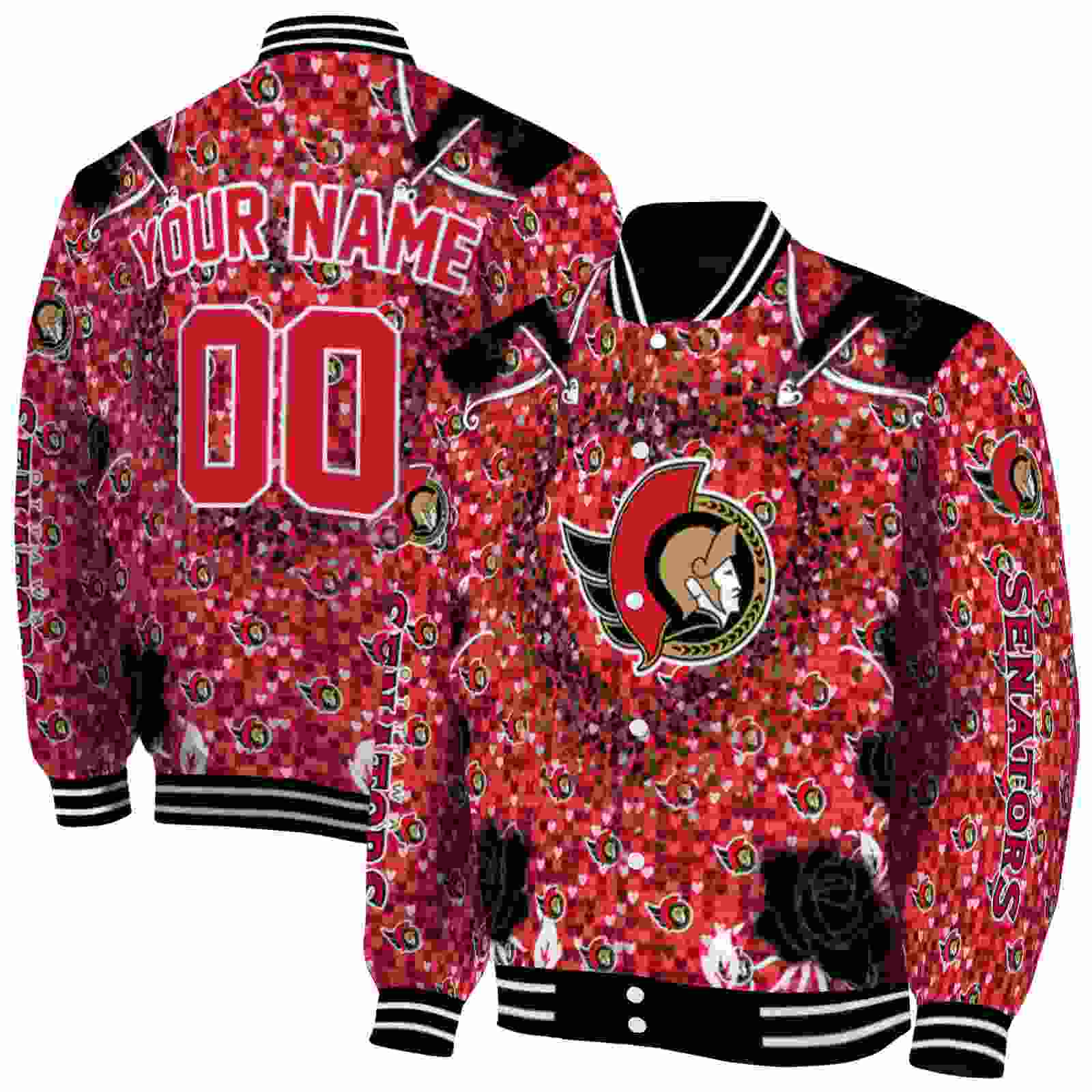 NHL Customized Ottawa Senators Heart Explosion Red Custom Baseball Jacket Sport Fans Gear