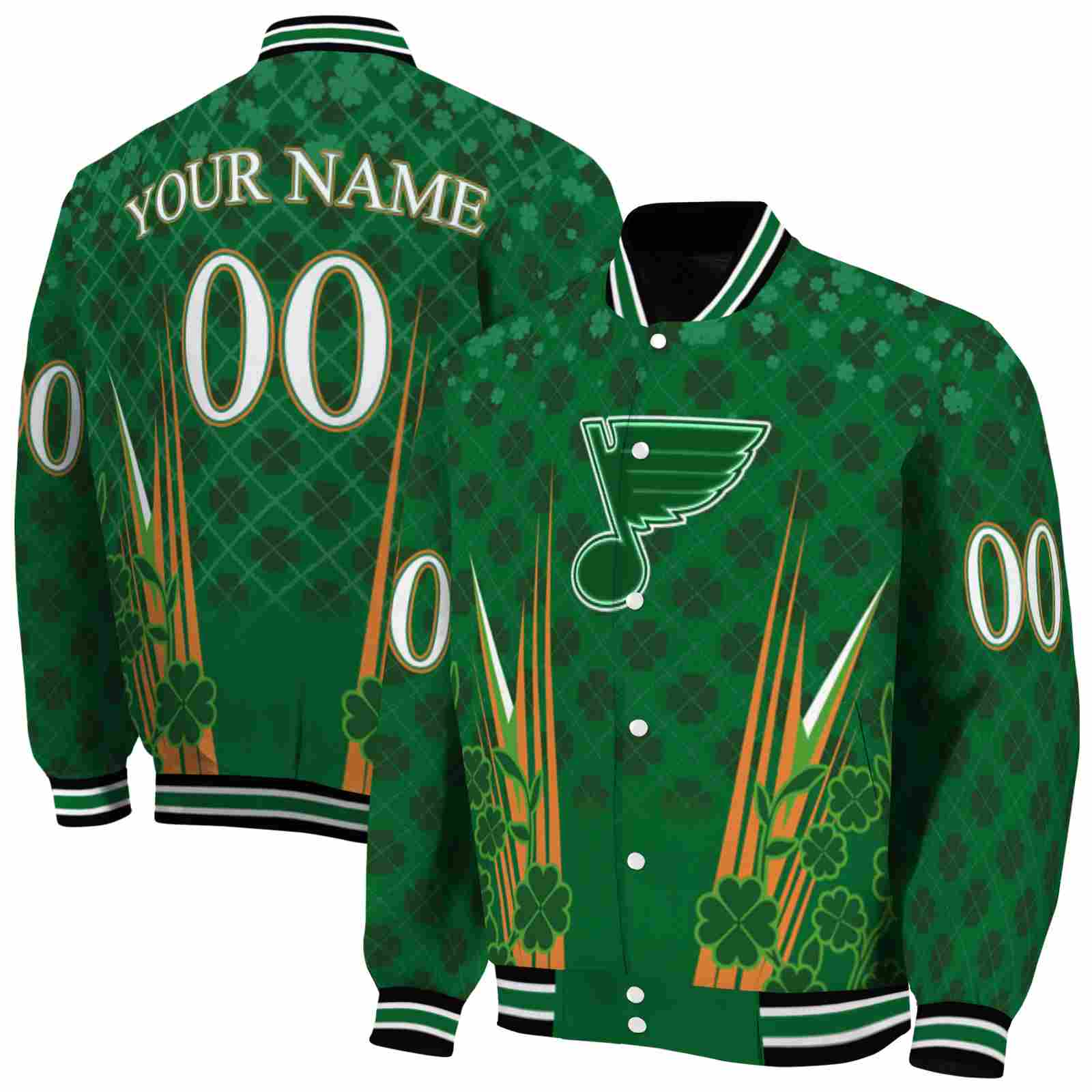 NHL Customized St. Louis Blues Shamrock Pattern Green Custom Baseball Jacket Sport Fans Gear