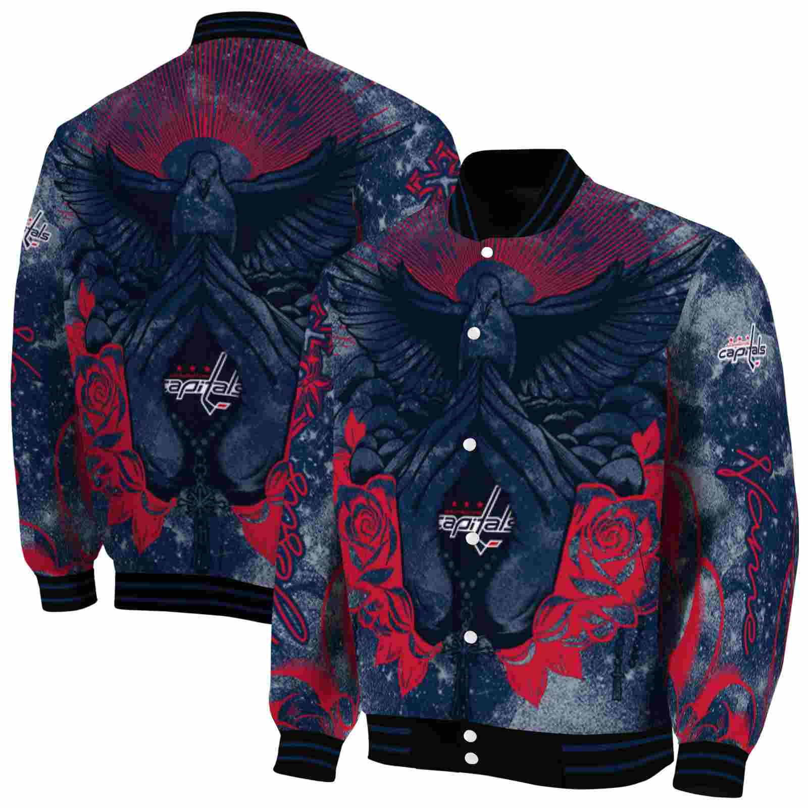 NHL Customized Washington Capitals Praying Hands Blue Custom Baseball Jacket Sport Fans Gear