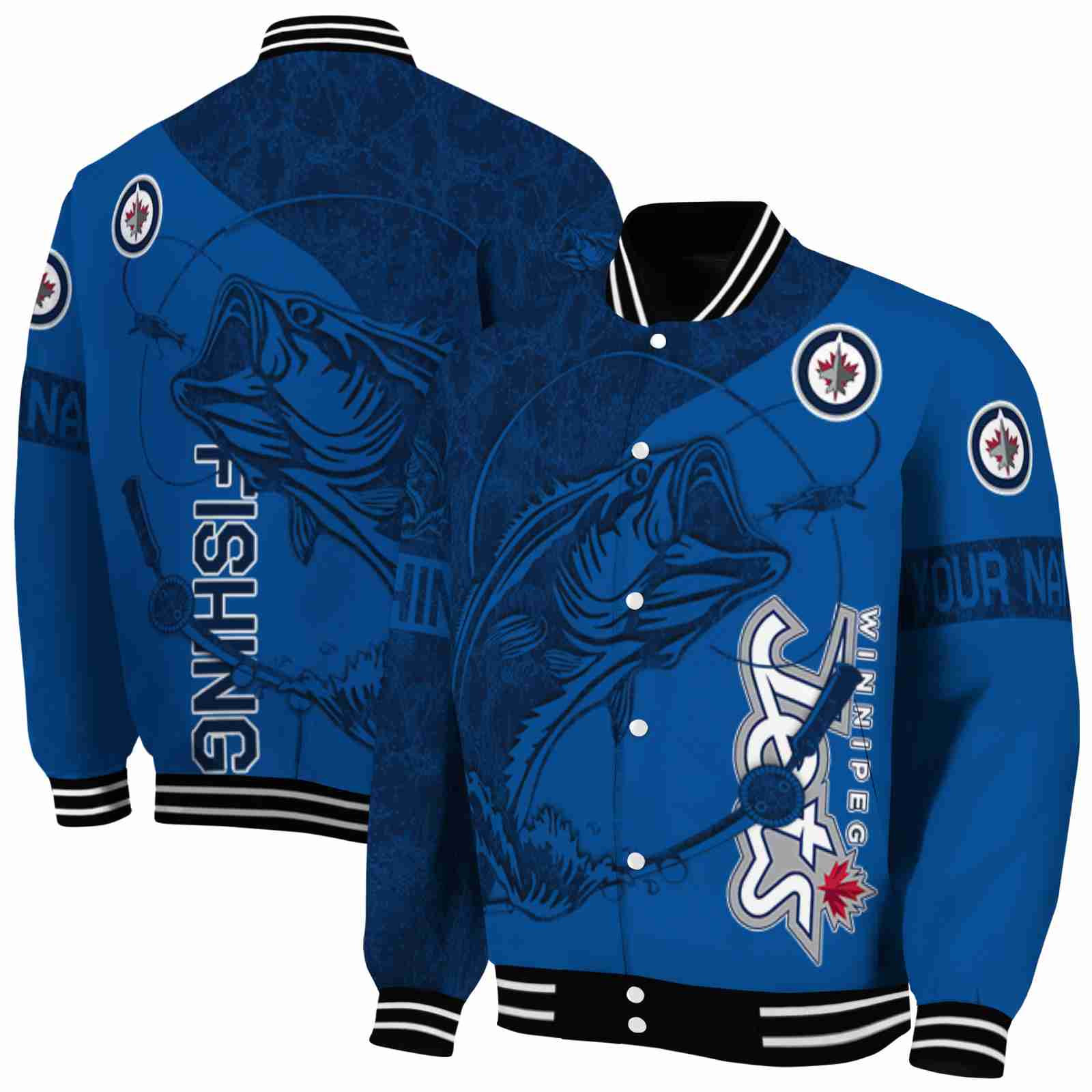 NHL Customized Winnipeg Jets Fishing Rod Blue Custom Baseball Jacket Sport Fans Gear