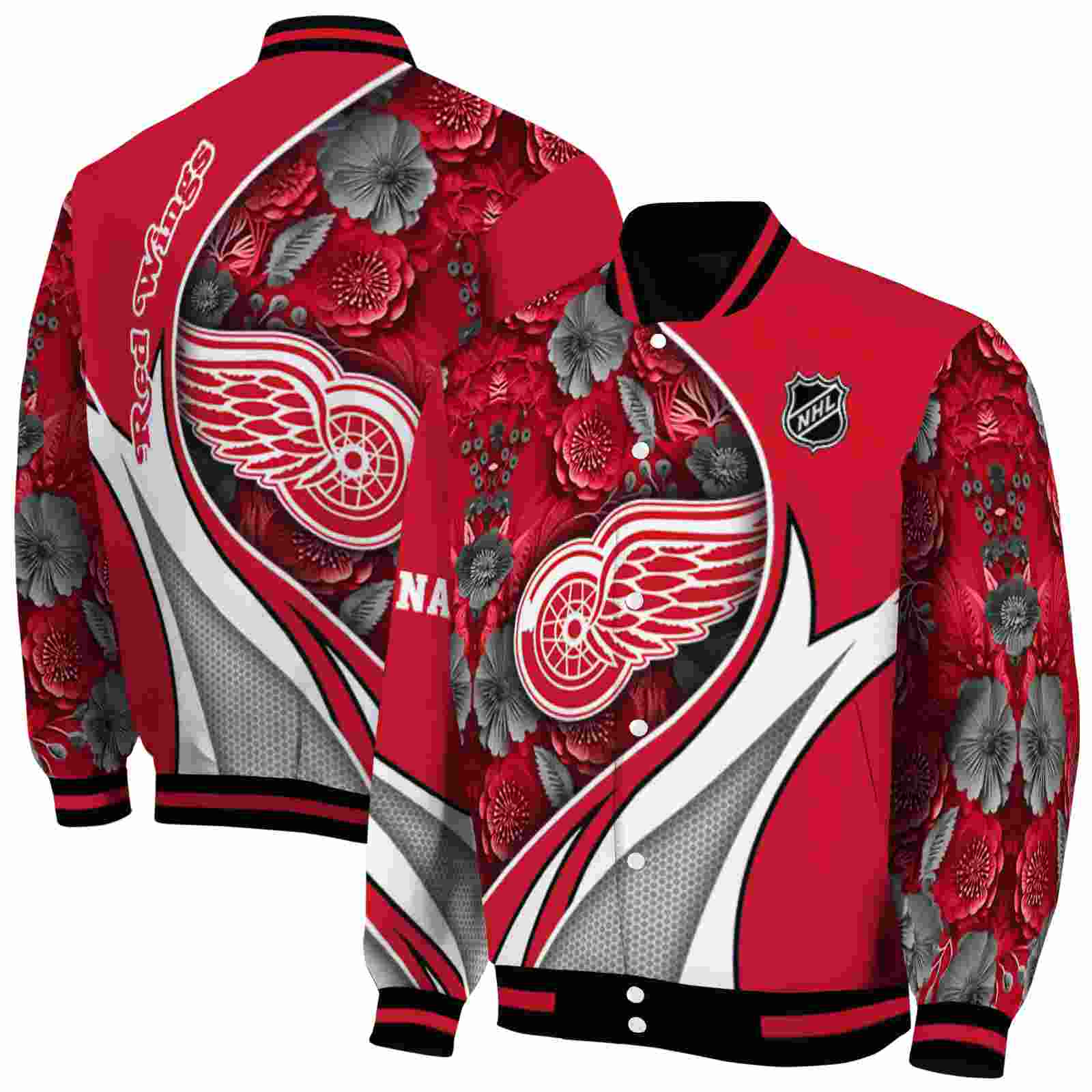 NHL Detroit Red Wings Floral Print Red Custom Baseball Jacket Sport Fans Gear
