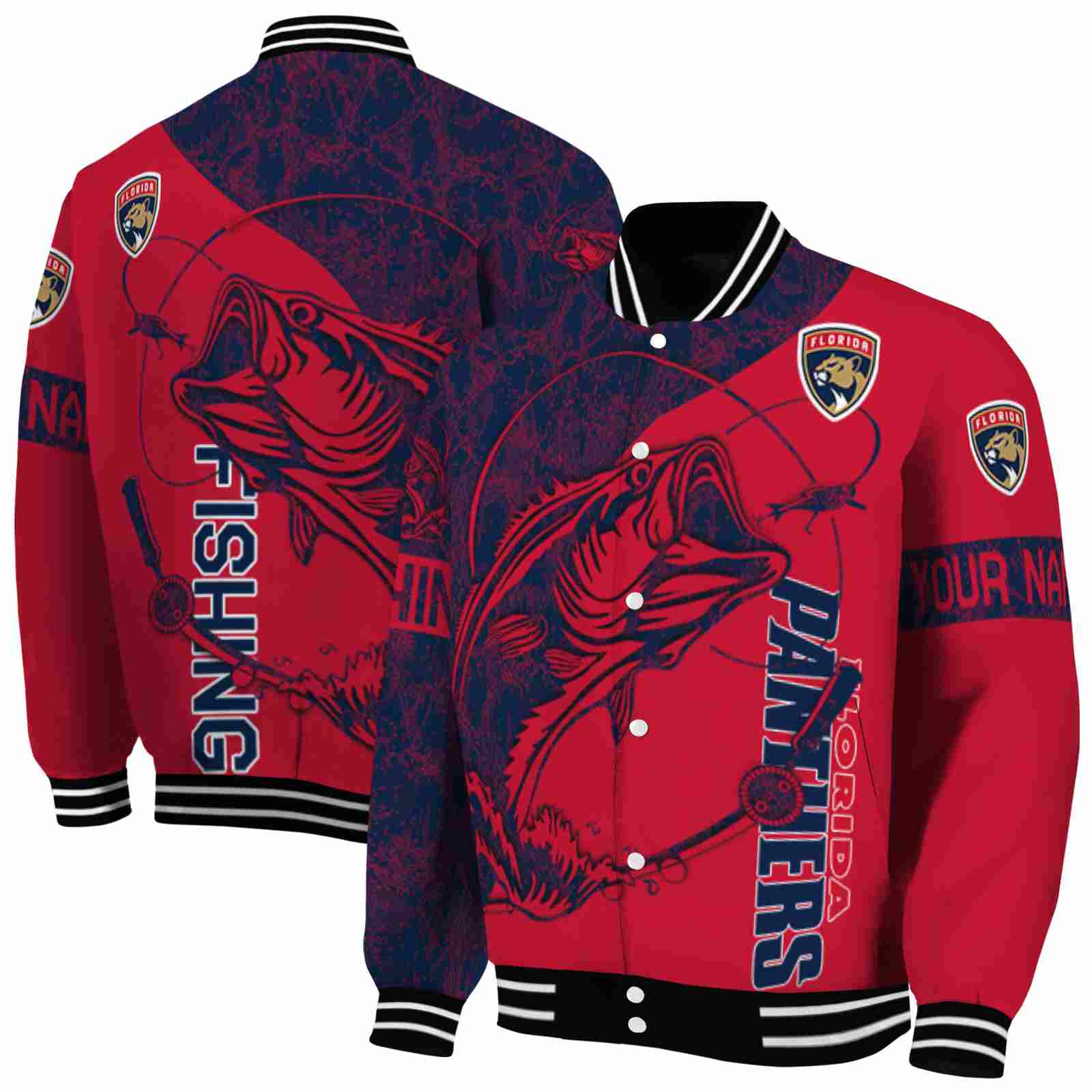 NHL Florida Panthers Fishing Rod Blue Custom Baseball Jacket Sport Fans Gear