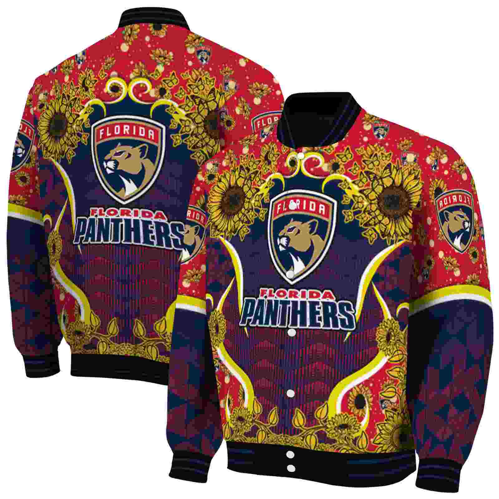 NHL Florida Panthers SuNFL ower Bloom Red Yellow Custom Baseball Jacket Sport Fans Gear
