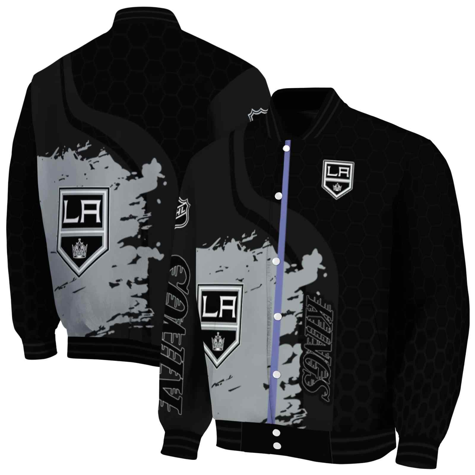 NHL Los Angeles Kings Hexagonal Pattern Black Custom Baseball Jacket Sport Fans Gear