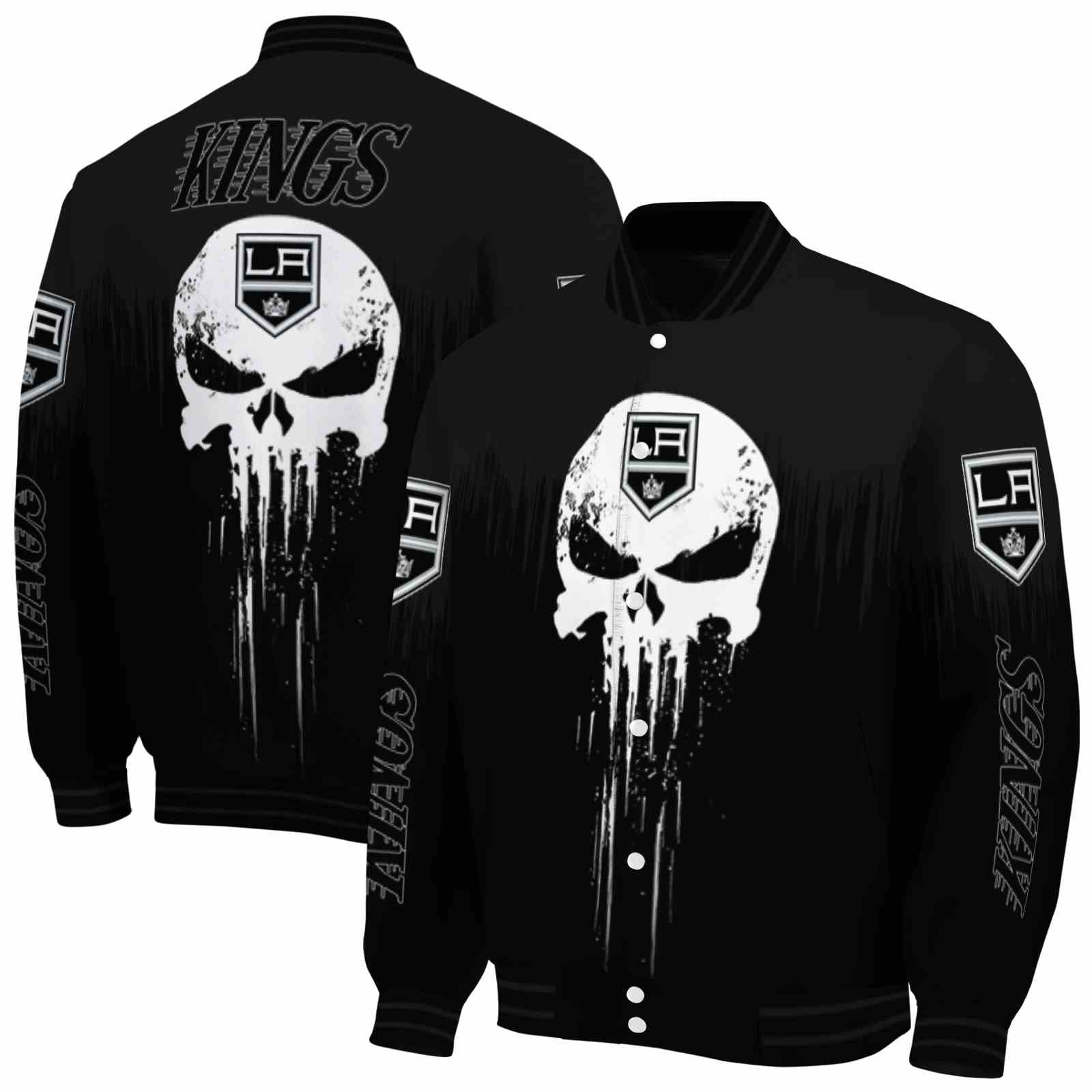 NHL Los Angeles Kings Punisher Skull Black White Custom Baseball Jacket Sport Fans Gear