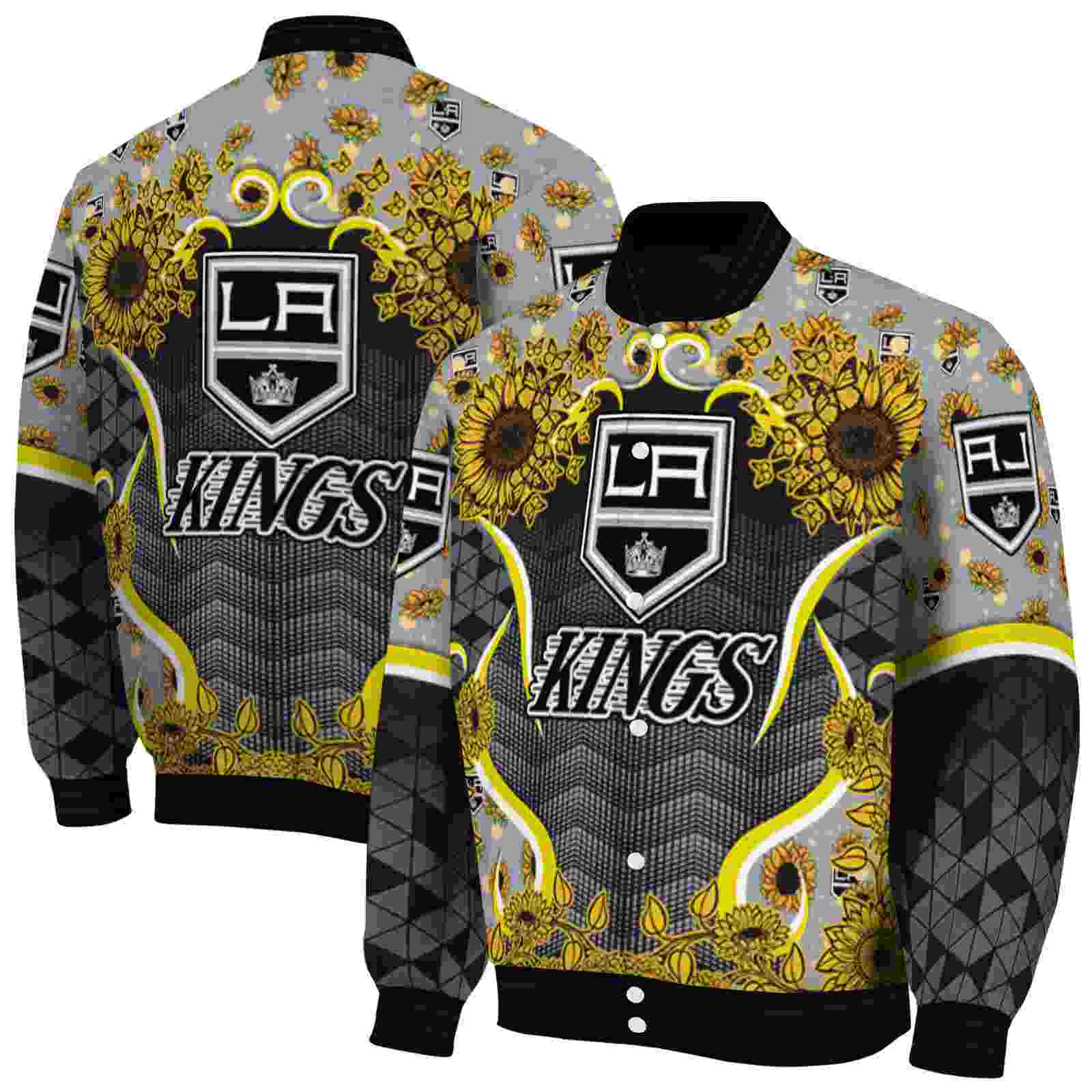 NHL Los Angeles Kings SuNFL ower Bloom Black Yellow Custom Baseball Jacket Sport Fans Gear