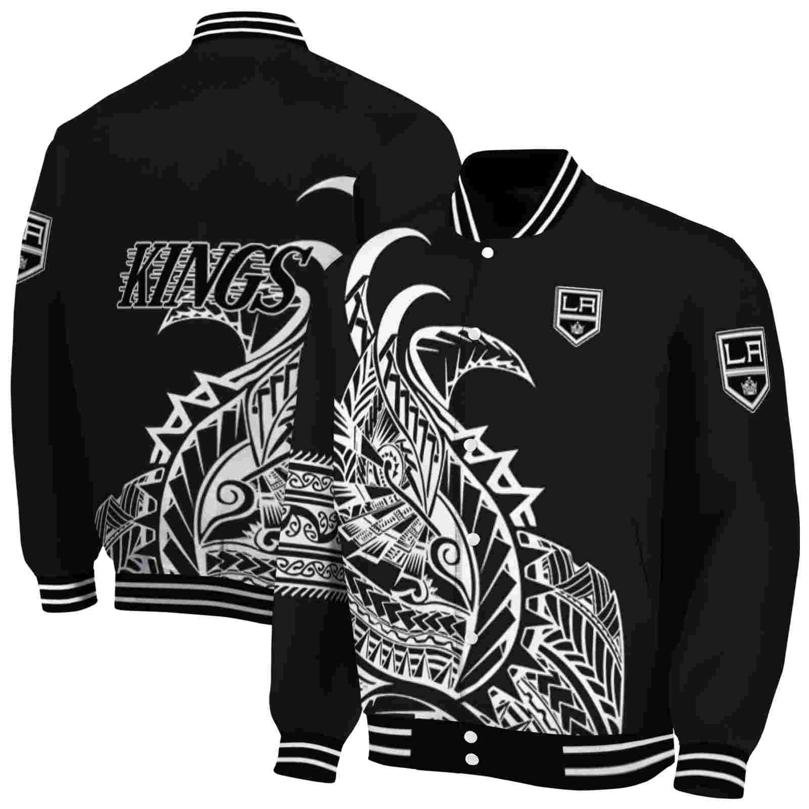 NHL Los Angeles Kings Tribal Art Black White Black Custom Baseball Jacket Sport Fans Gear