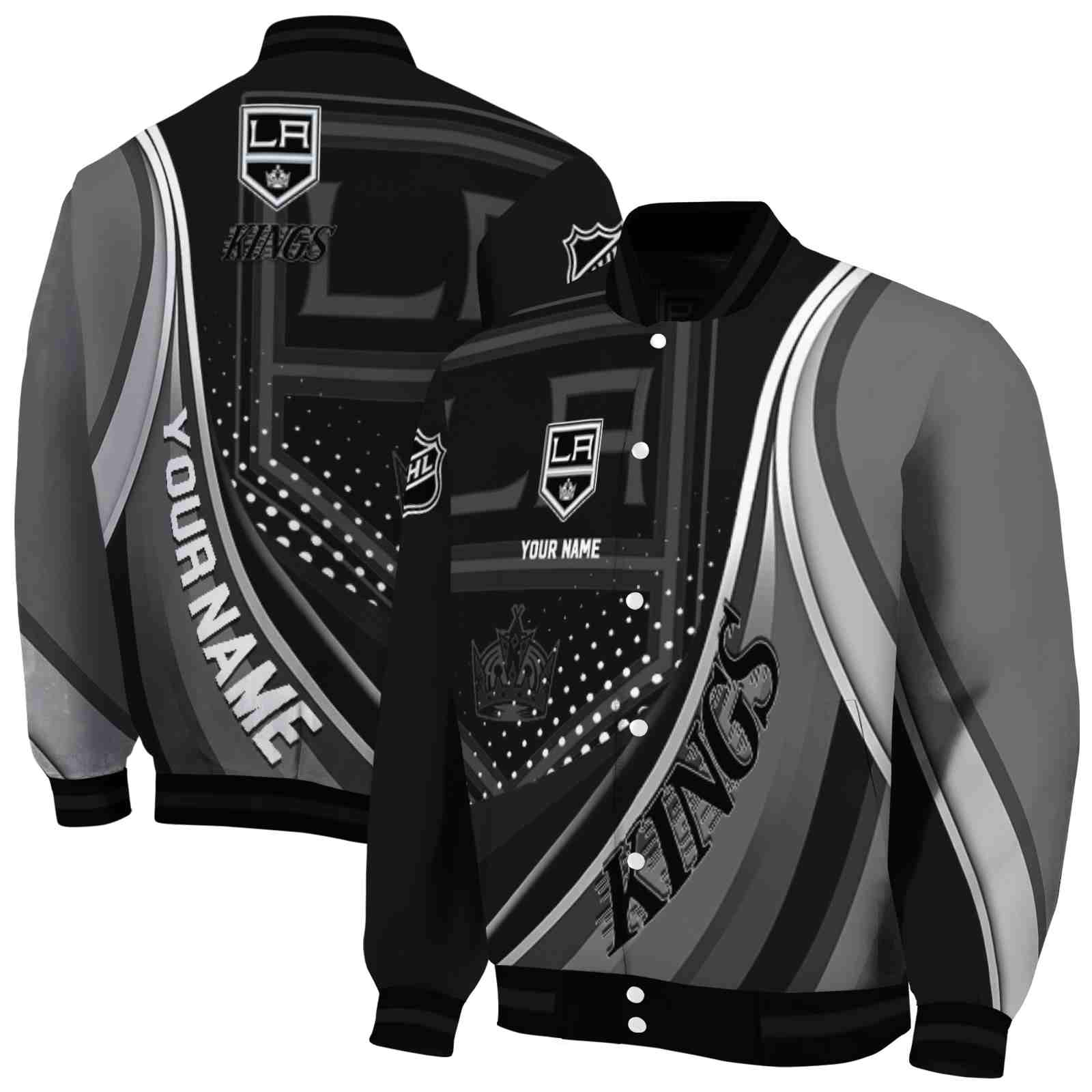 NHL Los Angeles Kings Wave Patterns Black Custom Baseball Jacket Sport Fans Gear