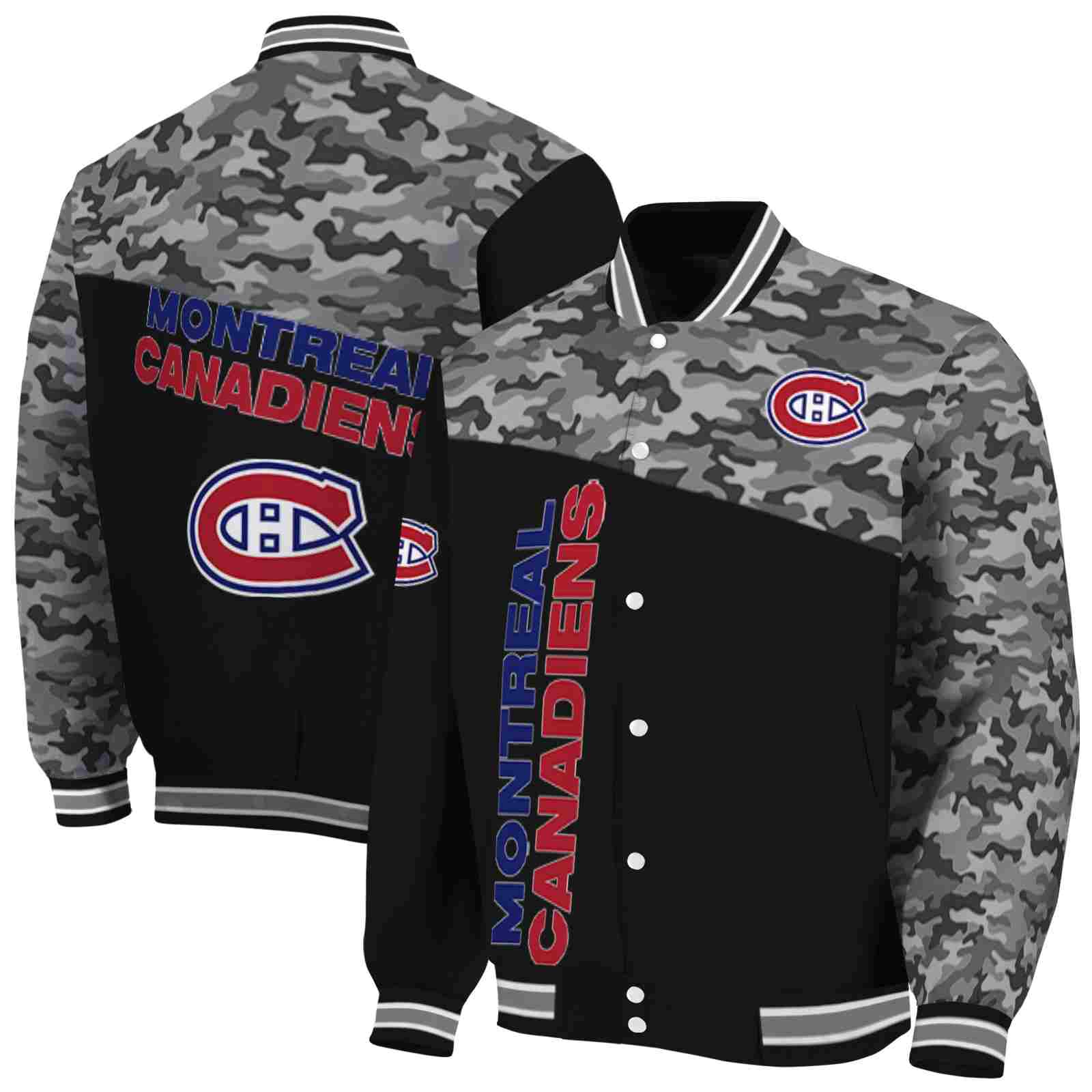 NHL Montreal Canadiens Camo Patchwork Black Custom Baseball Jacket Sport Fans Gear