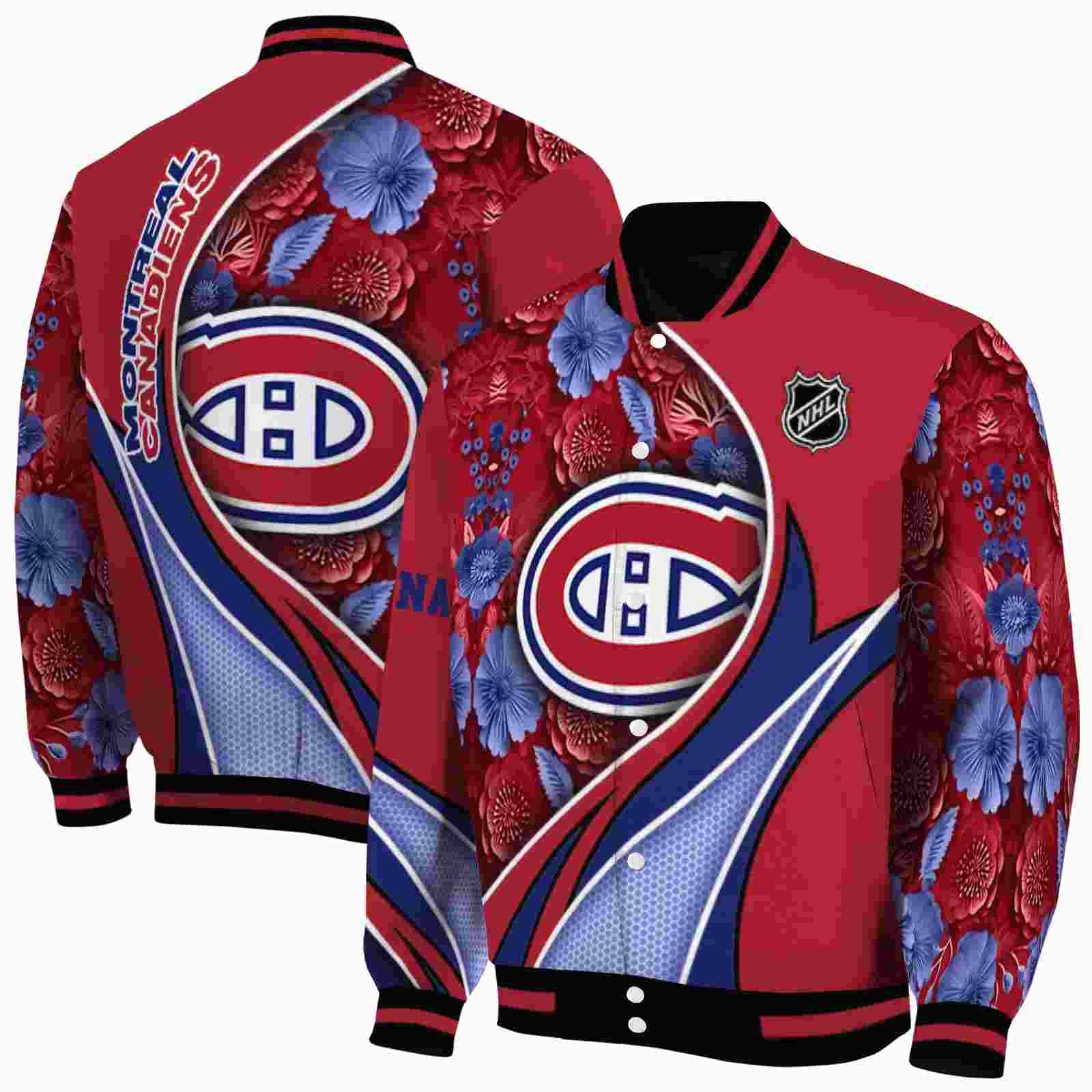 NHL Montreal Canadiens Floral Print Red Custom Baseball Jacket Sport Fans Gear