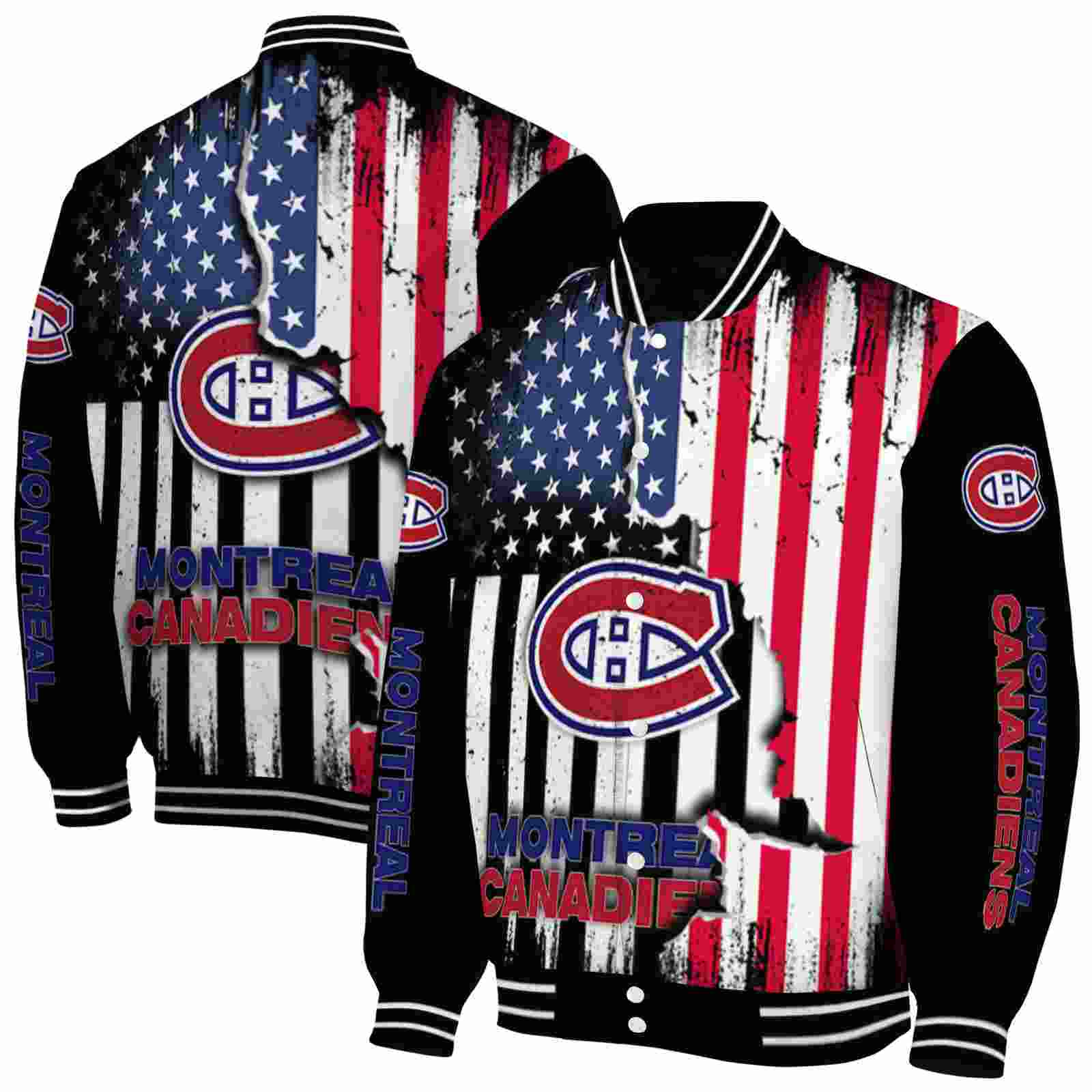 NHL Montreal Canadiens Patriotic Theme Black Custom Baseball Jacket Sport Fans Gear