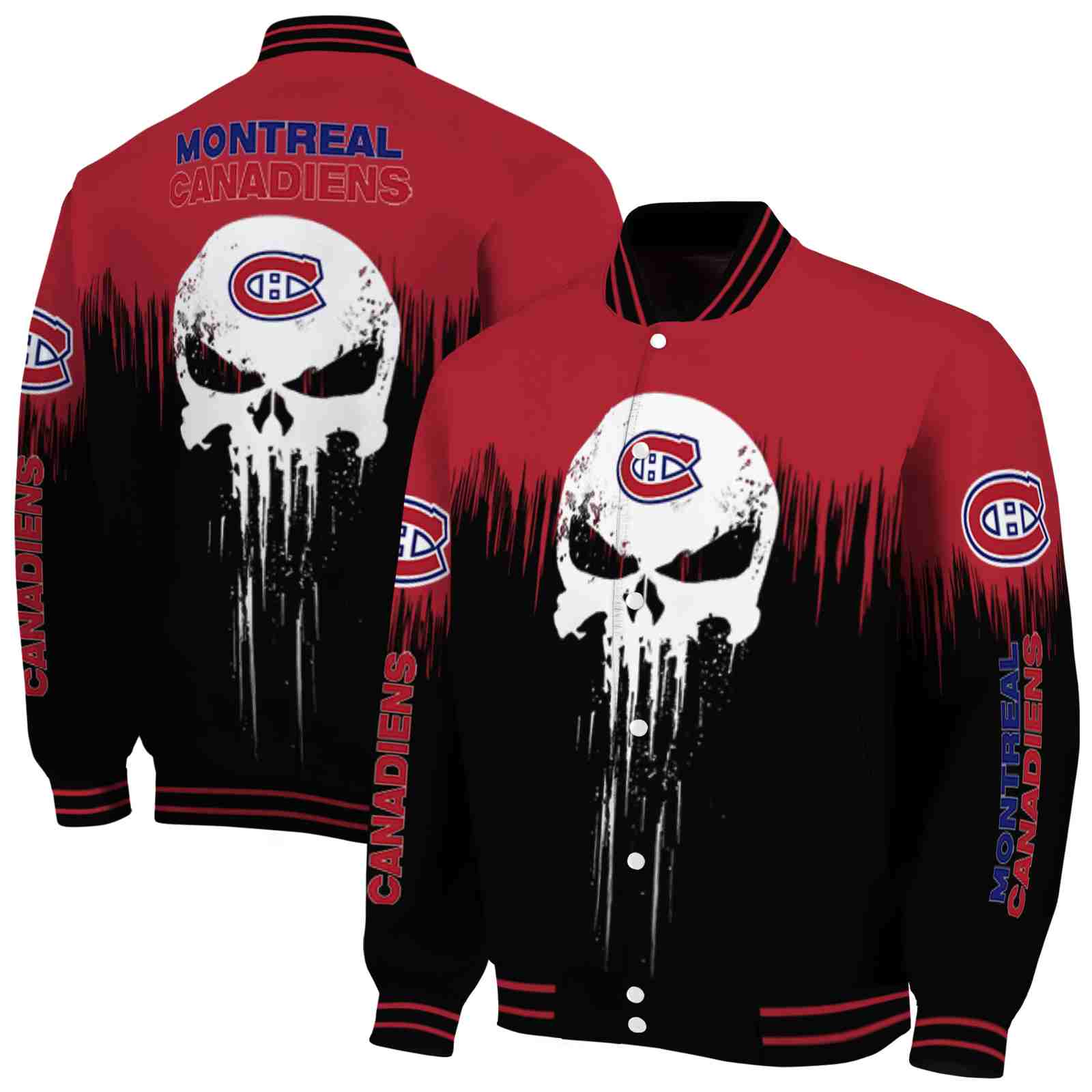 NHL Montreal Canadiens Punisher Skull Red Black White Custom Baseball Jacket Sport Fans Gear