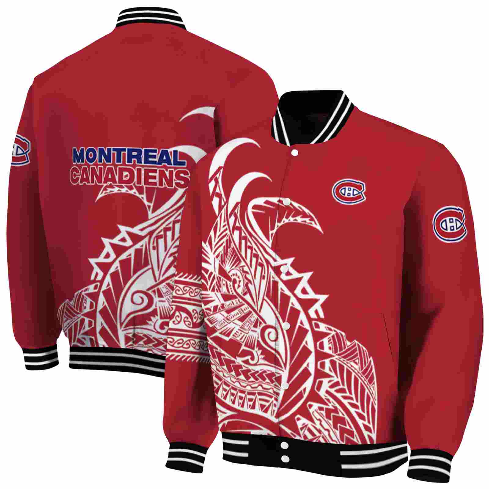 NHL Montreal Canadiens Tribal Art Red White Black Custom Baseball Jacket Sport Fans Gear