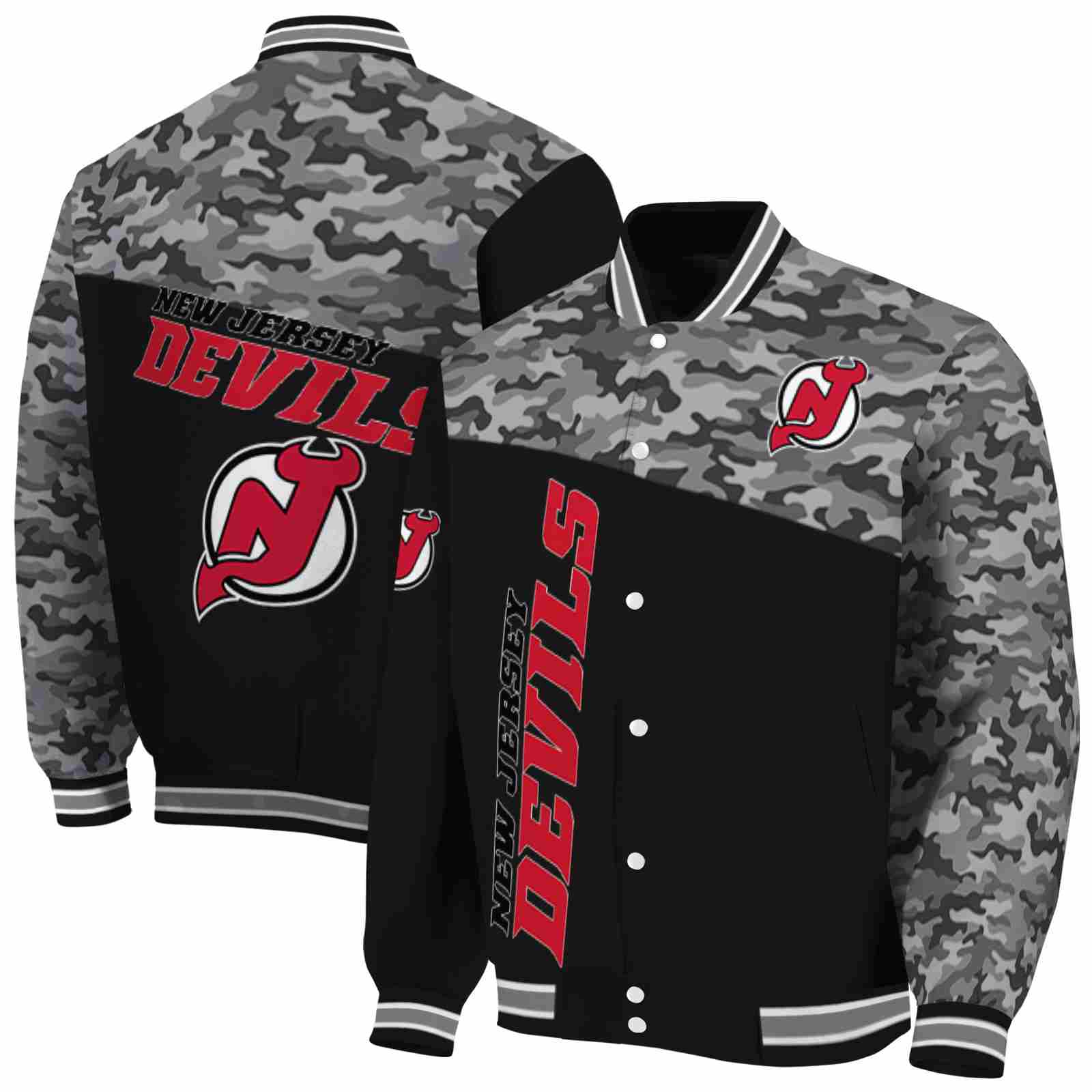NHL New Jersey Devils Camo Patchwork Black Custom Baseball Jacket Sport Fans Gear