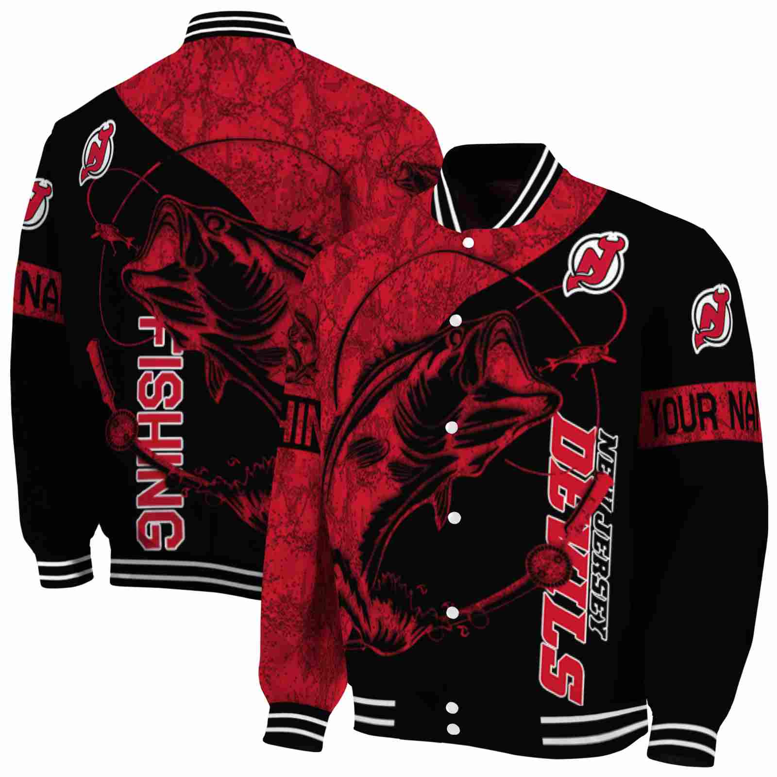 NHL New Jersey Devils Fishing Rod Black Custom Baseball Jacket Sport Fans Gear
