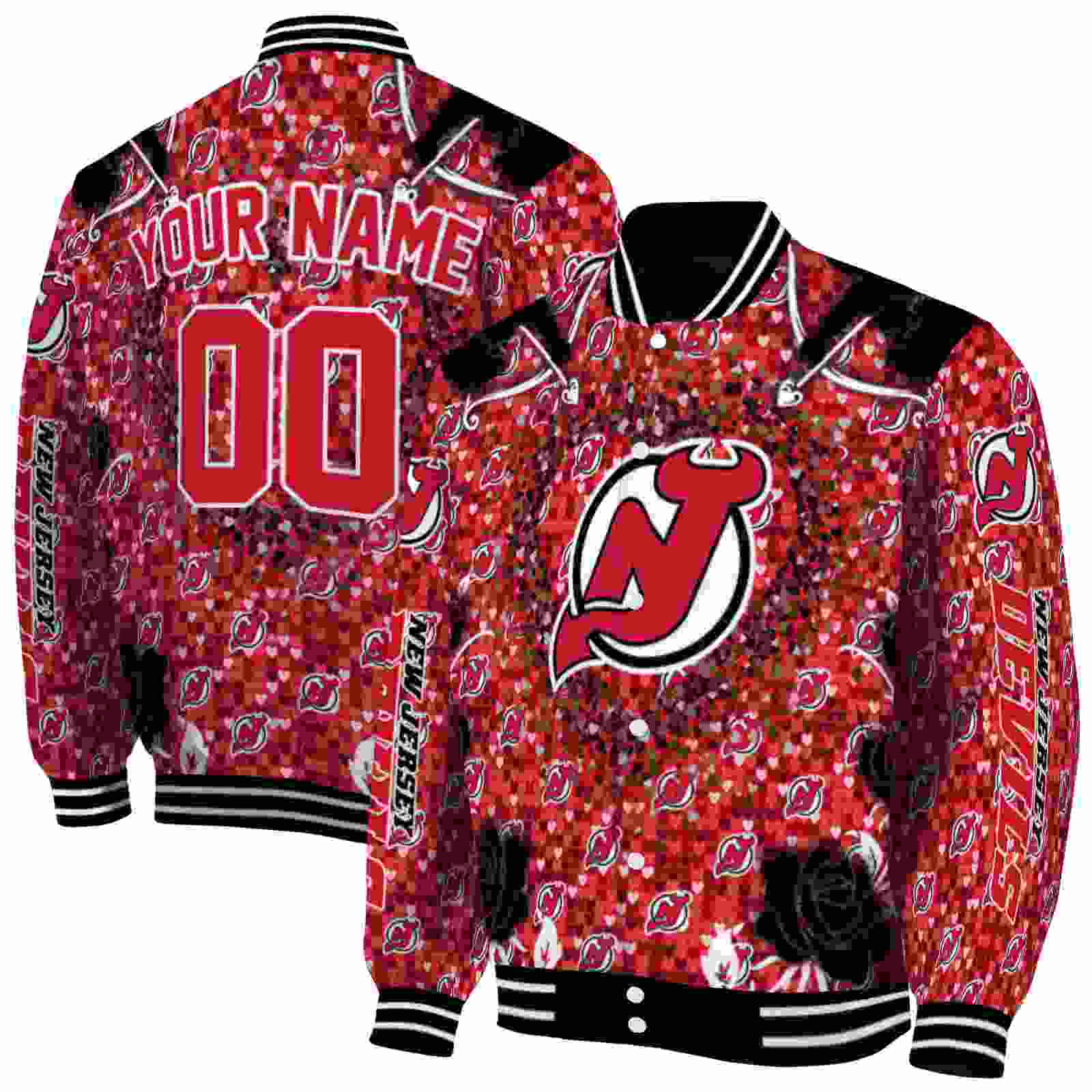 NHL New Jersey Devils Heart Explosion Red Custom Baseball Jacket Sport Fans Gear