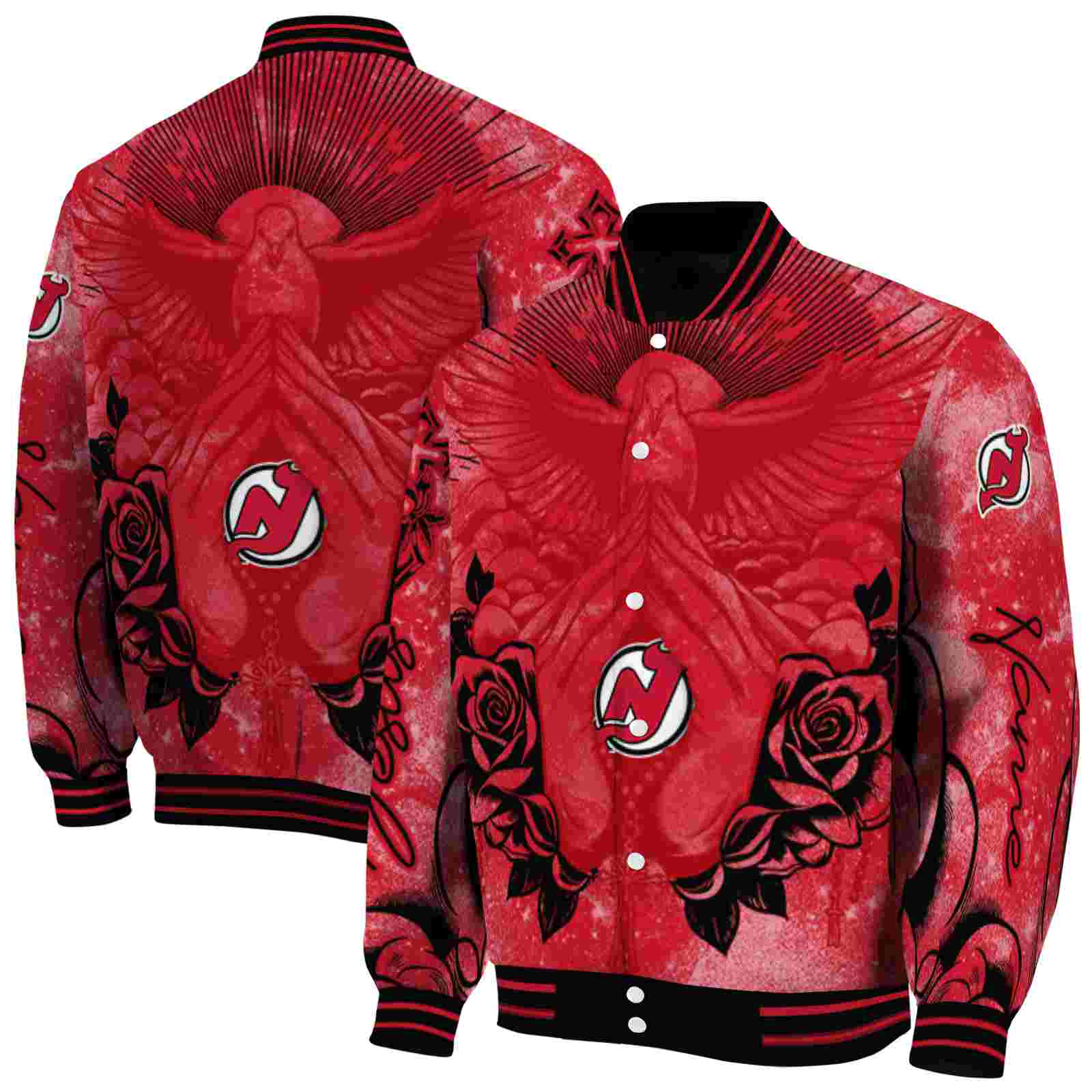 NHL New Jersey Devils Praying Hands Red Custom Baseball Jacket Sport Fans Gear