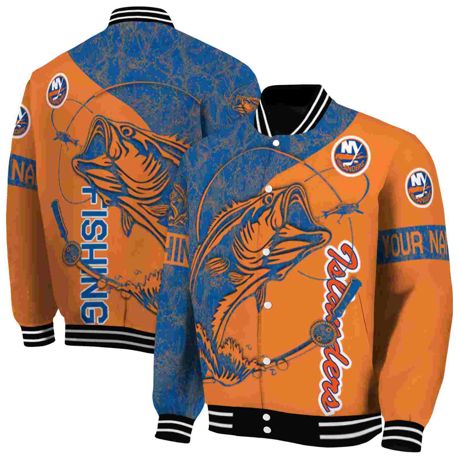 NHL New York Islanders Fishing Rod Orange Custom Baseball Jacket Sport Fans Gear