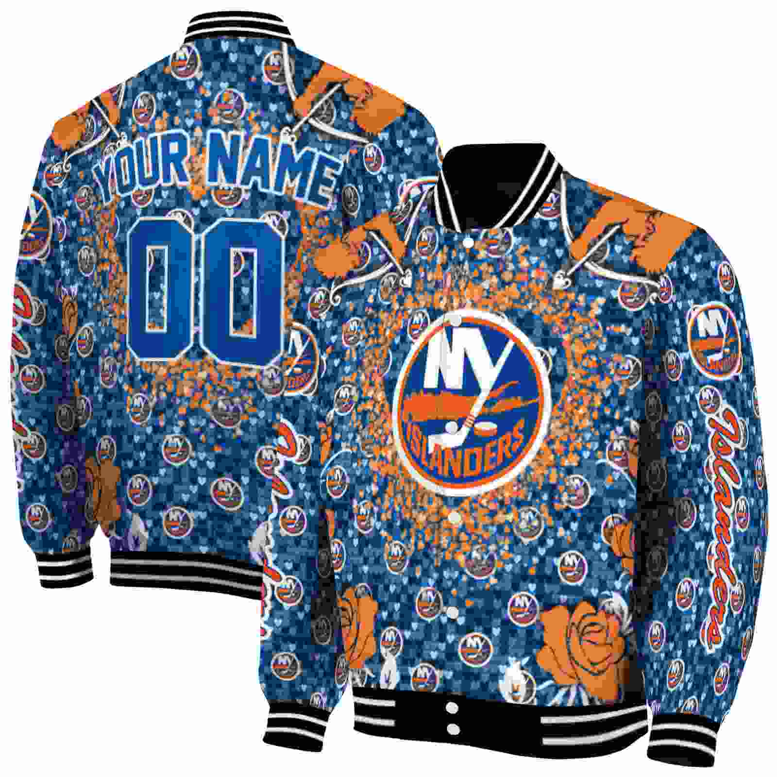 NHL New York Islanders Heart Explosion Blue Custom Baseball Jacket Sport Fans Gear