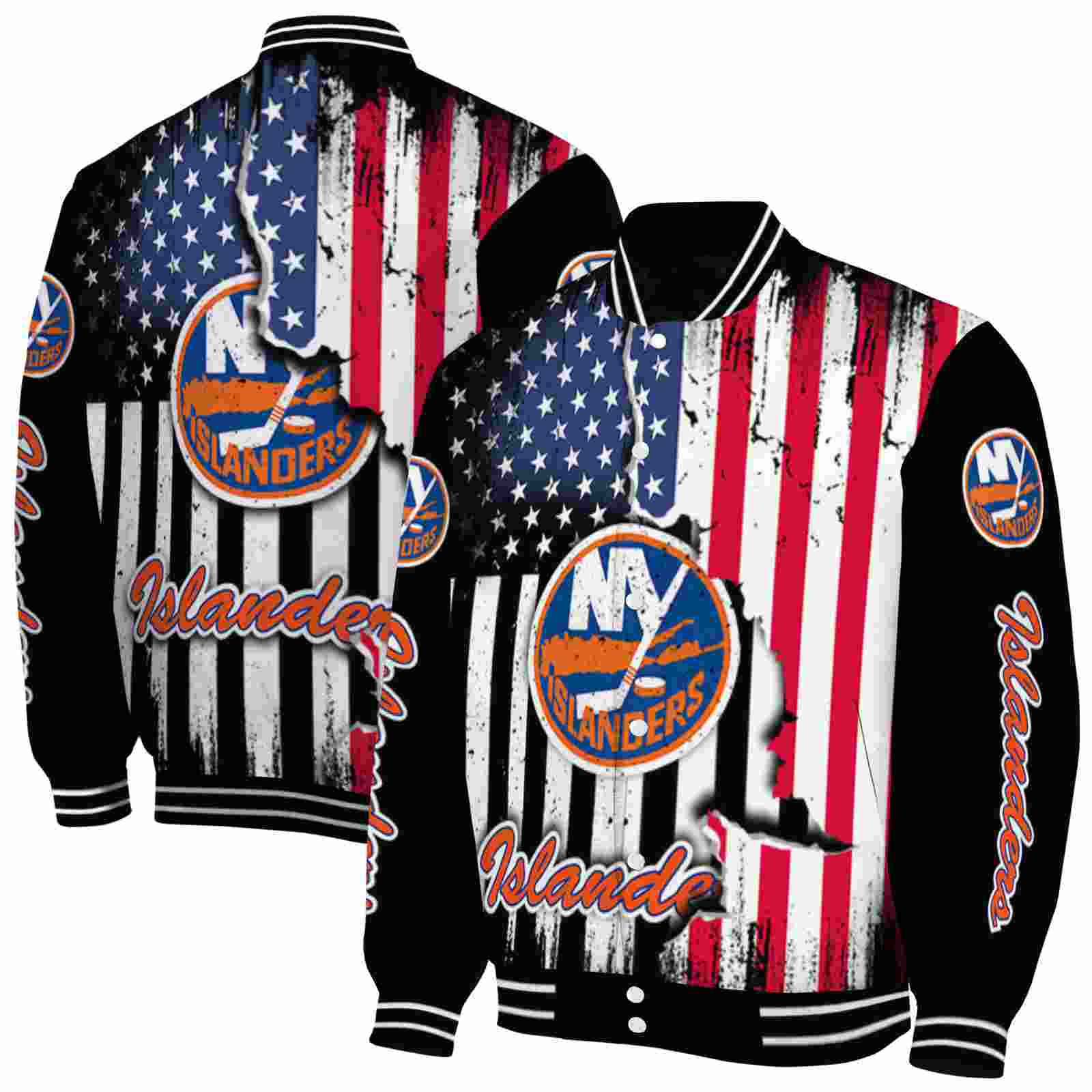 NHL New York Islanders Patriotic Theme Black Custom Baseball Jacket Sport Fans Gear