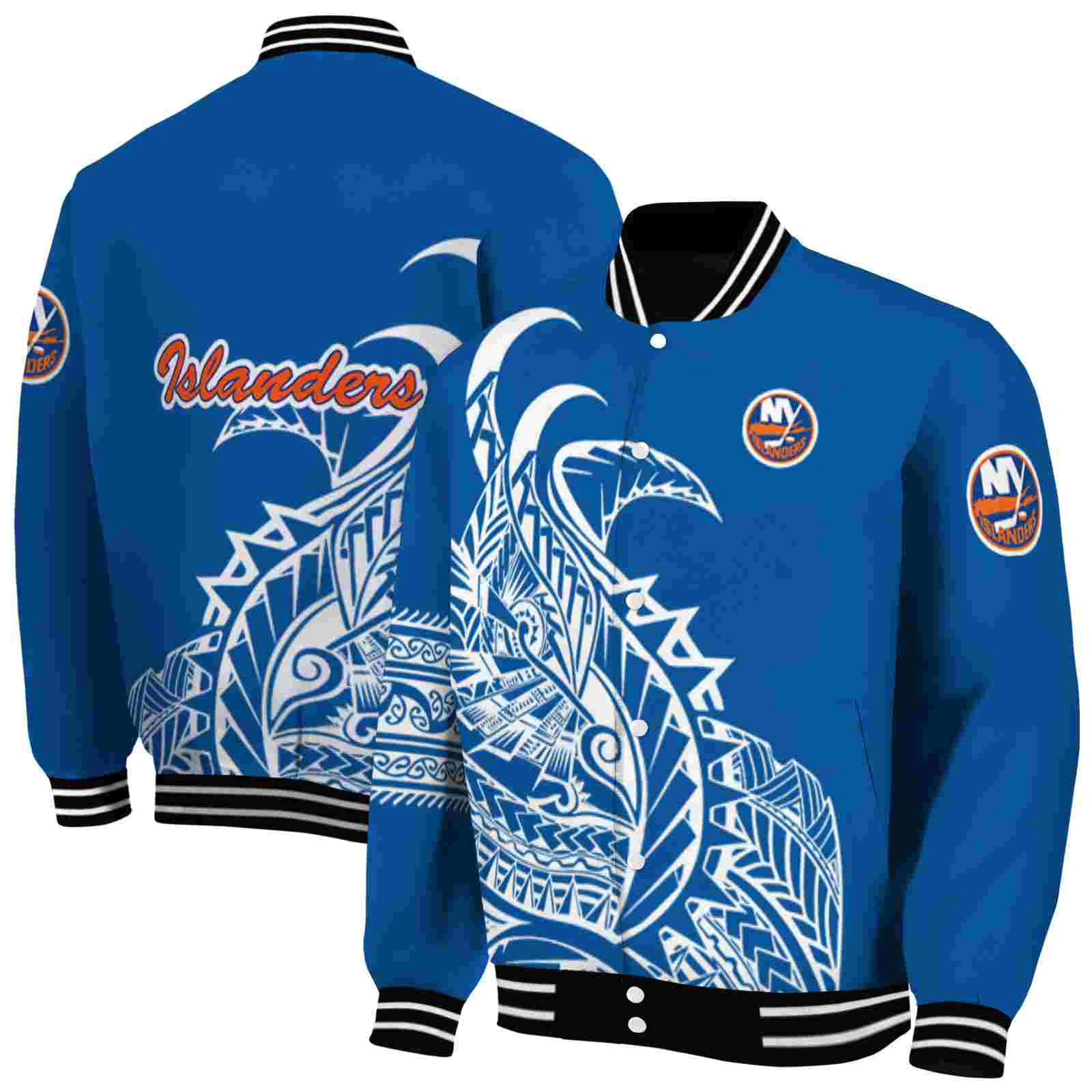 NHL New York Islanders Tribal Art Blue White Black Custom Baseball Jacket Sport Fans Gear