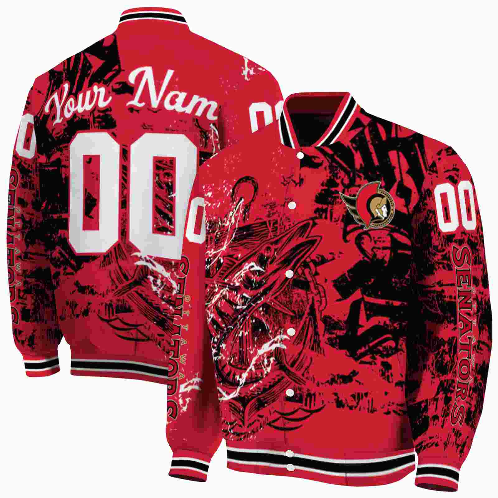 NHL Ottawa Senators Fishing Art Red Custom Baseball Jacket Sport Fans Gear