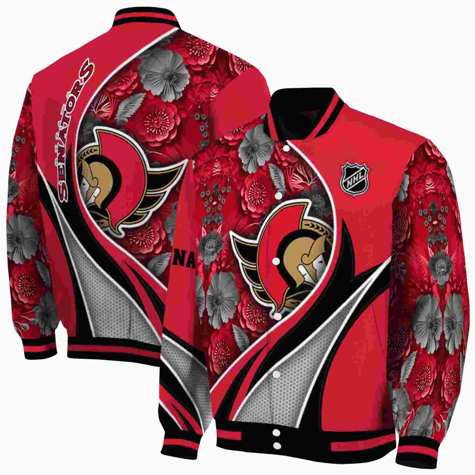 NHL Ottawa Senators Floral Print Red Custom Baseball Jacket Sport Fans Gear