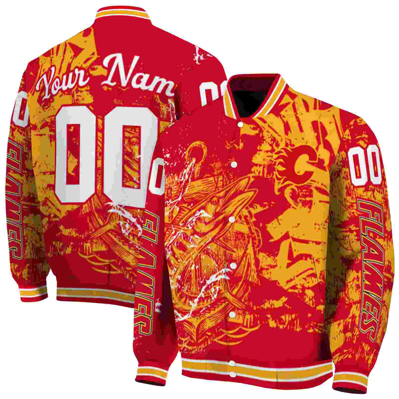 NHL Personalized Calgary Flames Fishing Art Red Custom Baseball Jacket Sport Fans Gear