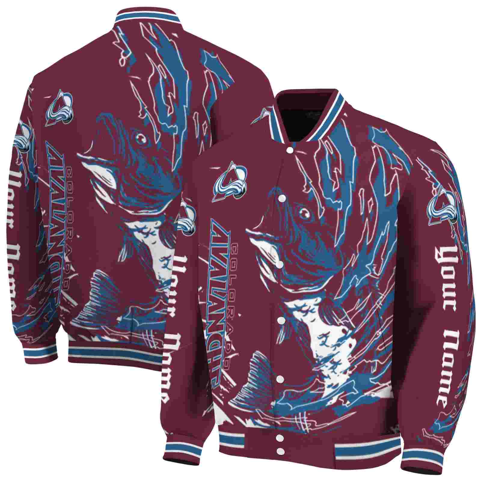 NHL Personalized Colorado Avalanche Fishing Passion Burgundy White Custom Baseball Jacket Sport Fans Gear