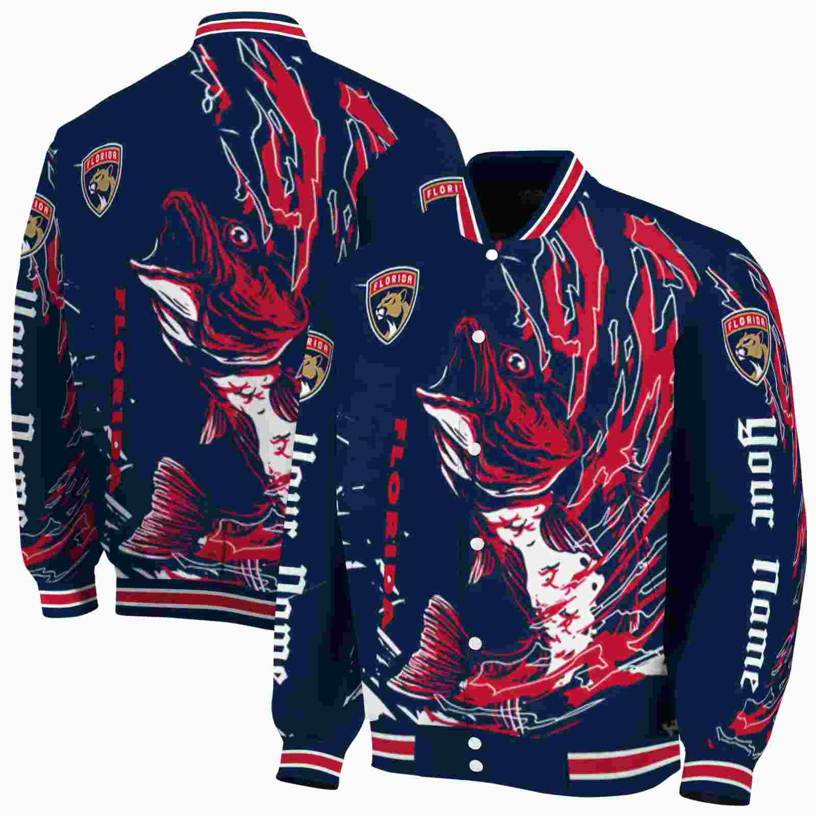 NHL Personalized Florida Panthers Fishing Passion Red White Custom Baseball Jacket Sport Fans Gear
