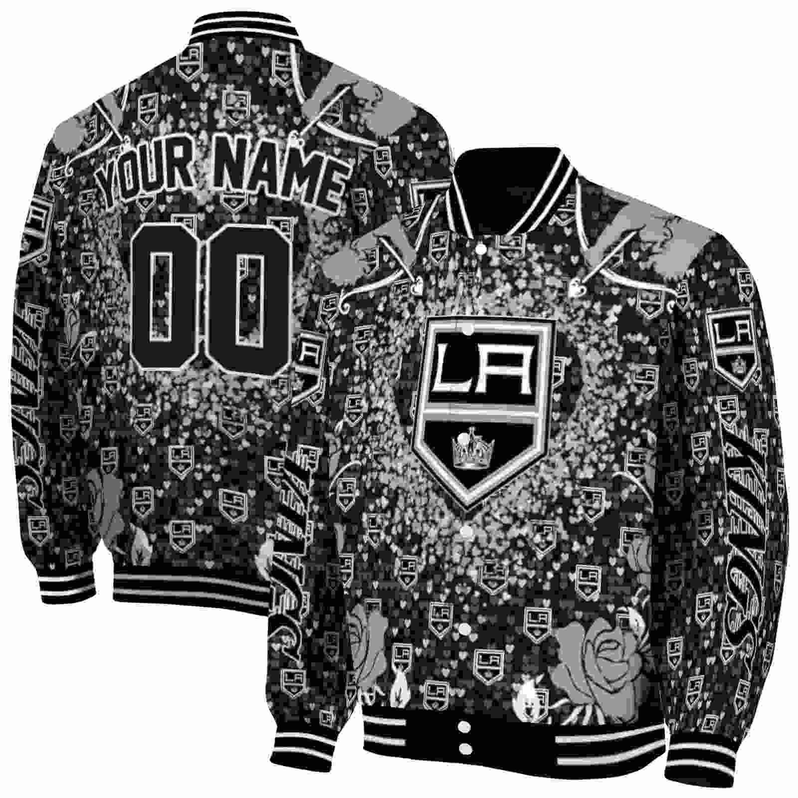 NHL Personalized Los Angeles Kings Heart Explosion Black Custom Baseball Jacket Sport Fans Gear