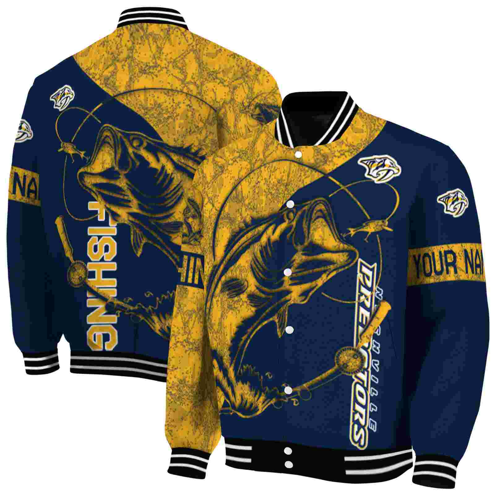 NHL Personalized Nashville Predators Fishing Rod Blue Custom Baseball Jacket Sport Fans Gear
