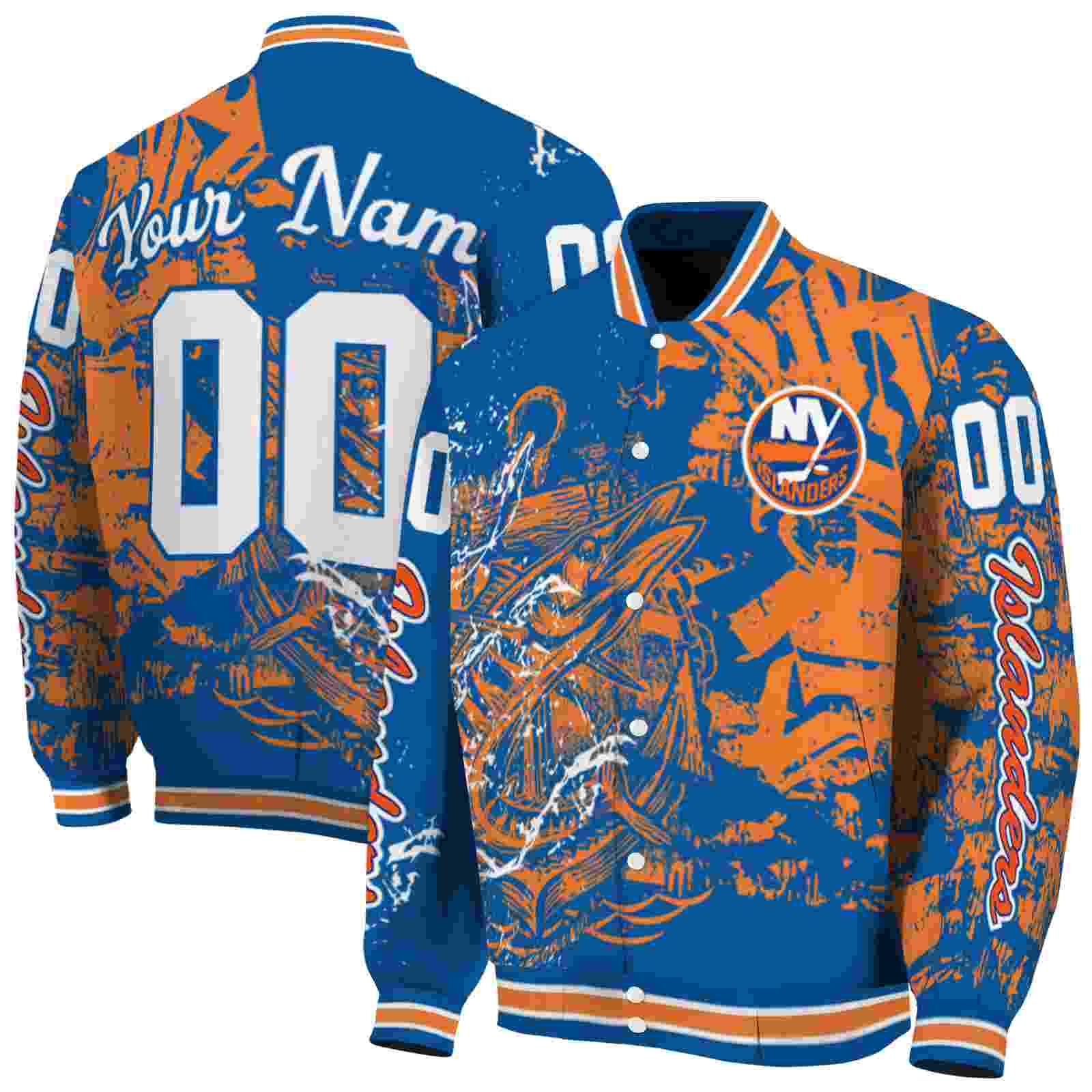 NHL Personalized New York Islanders Fishing Art Blue Custom Baseball Jacket Sport Fans Gear