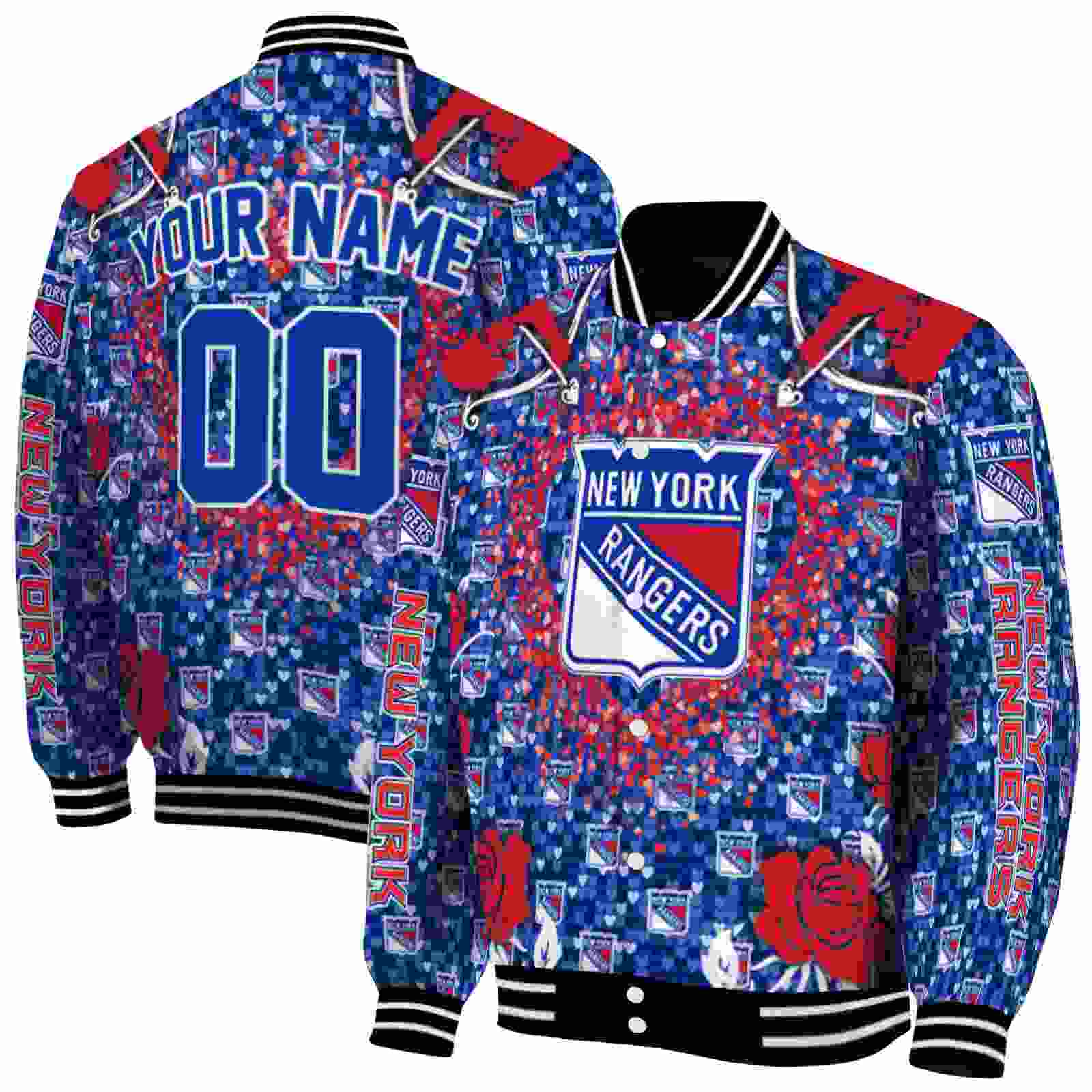 NHL Personalized New York Rangers Heart Explosion Blue Custom Baseball Jacket Sport Fans Gear