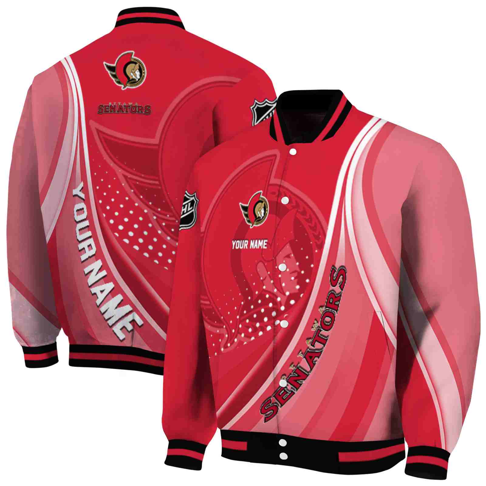NHL Personalized Ottawa Senators Wave Patterns Red Custom Baseball Jacket Sport Fans Gear