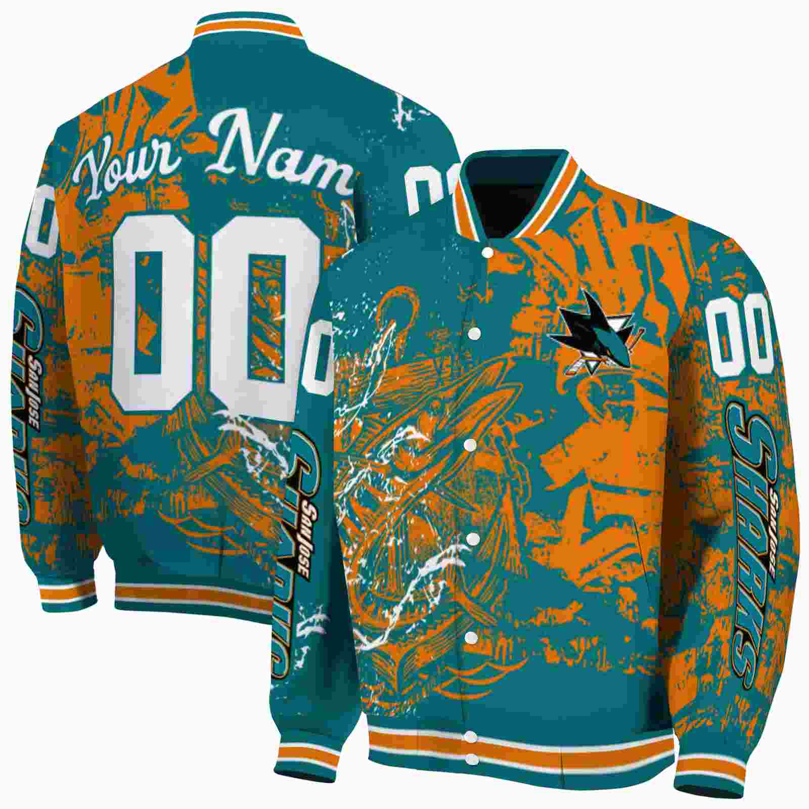 NHL Personalized San Jose Sharks Fishing Art Teal Custom Baseball Jacket Sport Fans Gear