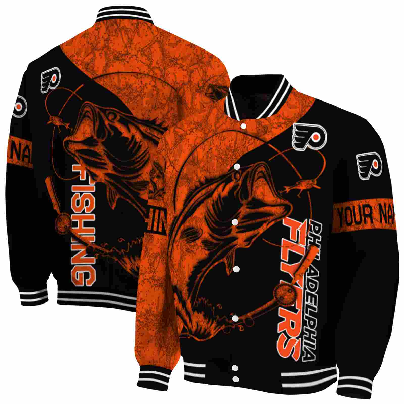 NHL Philadelphia Flyers Fishing Rod Black Custom Baseball Jacket Sport Fans Gear