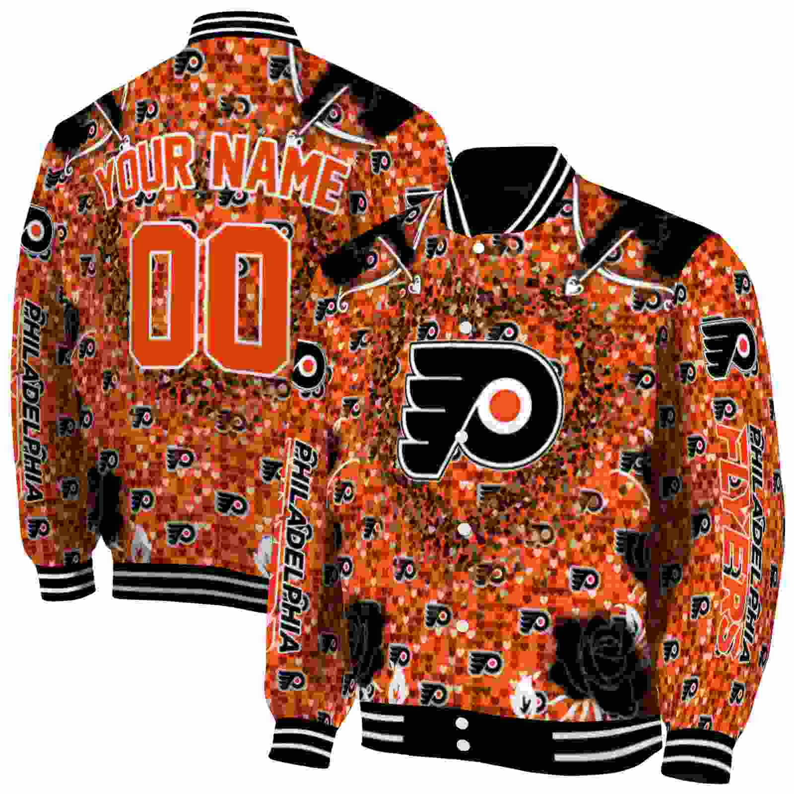 NHL Philadelphia Flyers Heart Explosion Orange Custom Baseball Jacket Sport Fans Gear