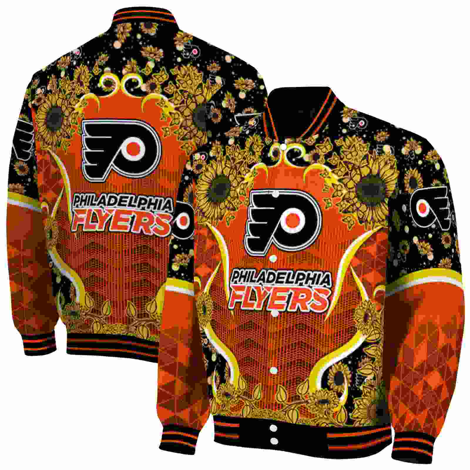 NHL Philadelphia Flyers SuNFL ower Bloom Orange Yellow Custom Baseball Jacket Sport Fans Gear