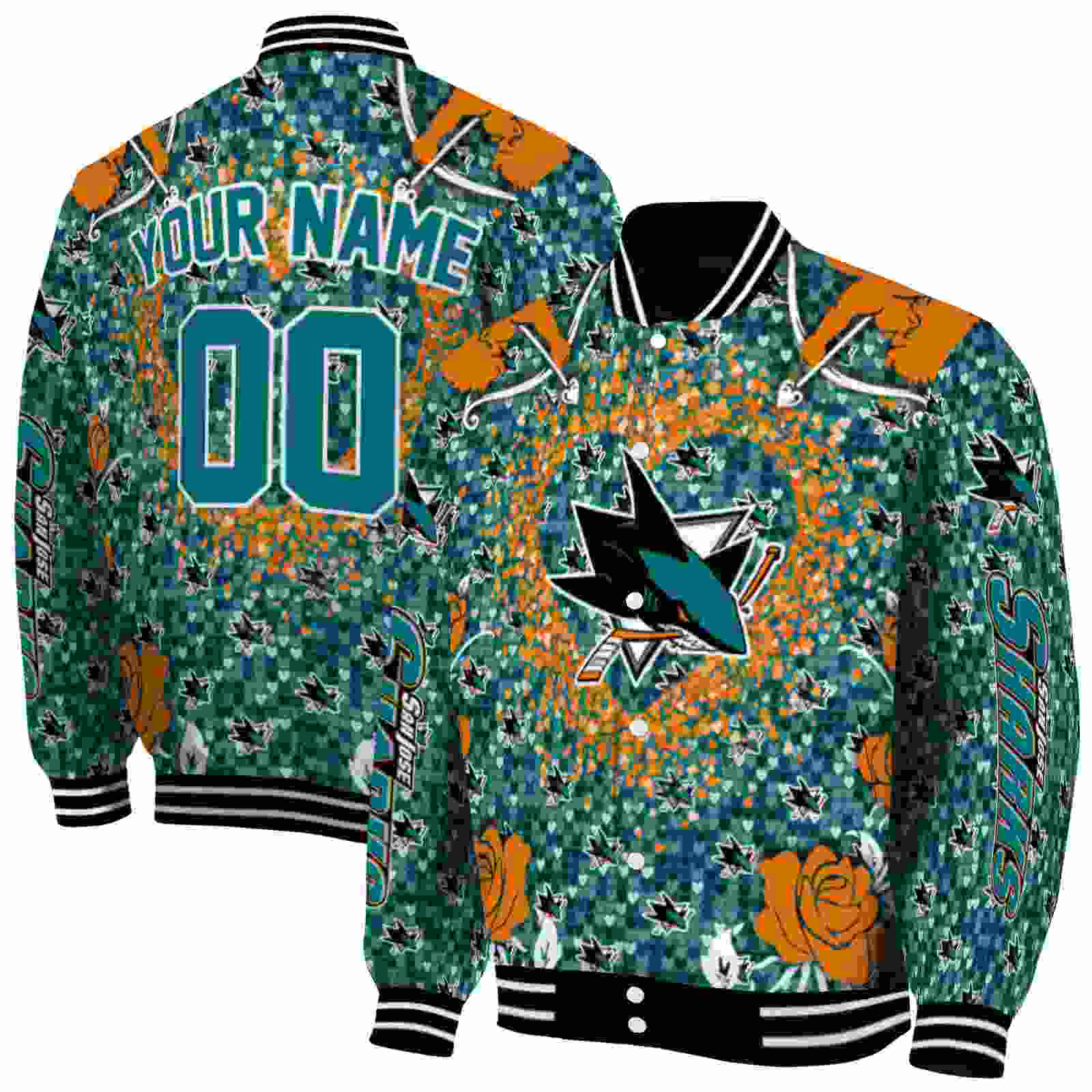 NHL San Jose Sharks Heart Explosion Teal Custom Baseball Jacket Sport Fans Gear