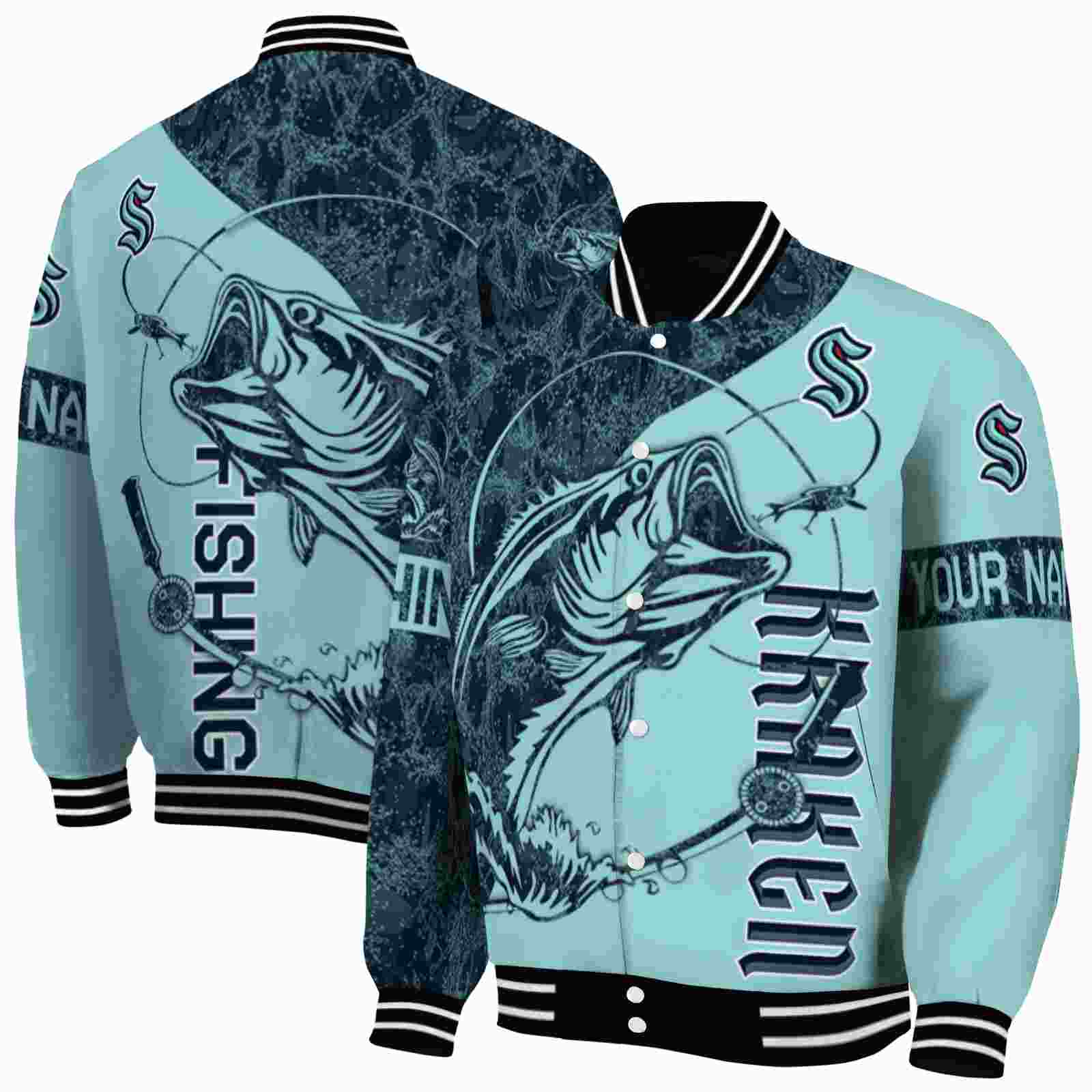 NHL Seattle Kraken Fishing Rod Teal Custom Baseball Jacket Sport Fans Gear