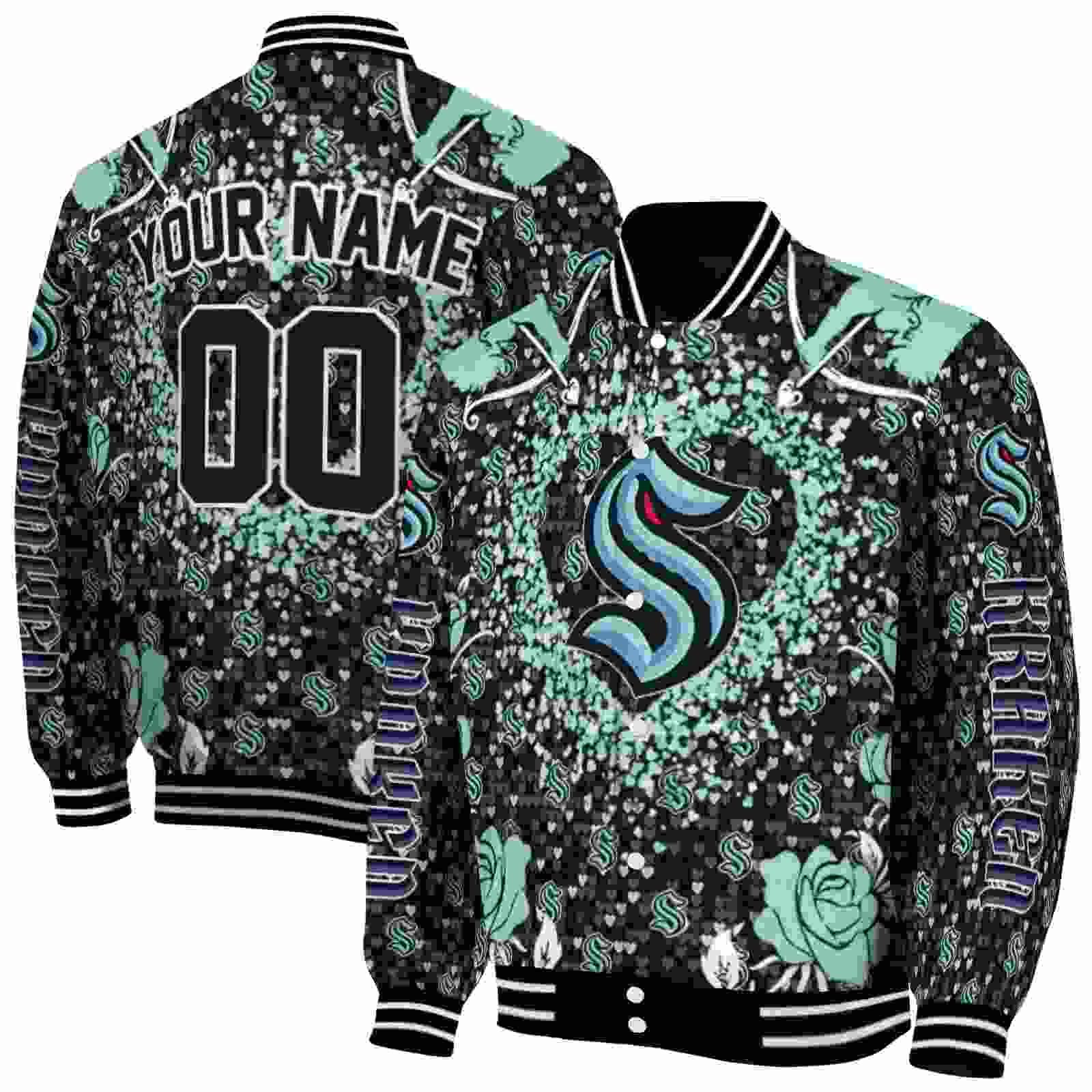 NHL Seattle Kraken Heart Explosion Blue Custom Baseball Jacket Sport Fans Gear