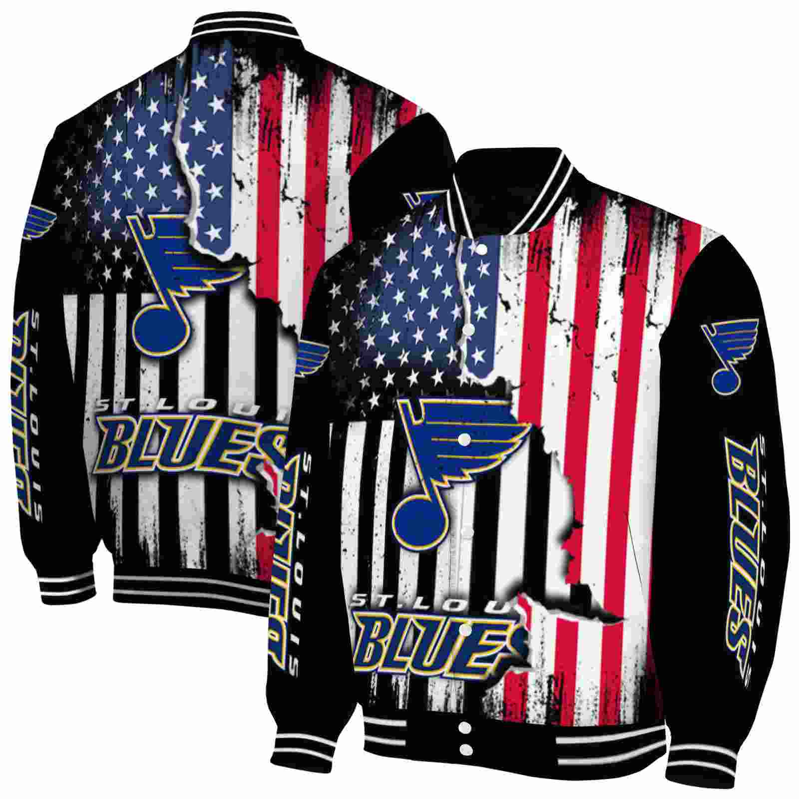 NHL St. Louis Blues Patriotic Theme Black Custom Baseball Jacket Sport Fans Gear