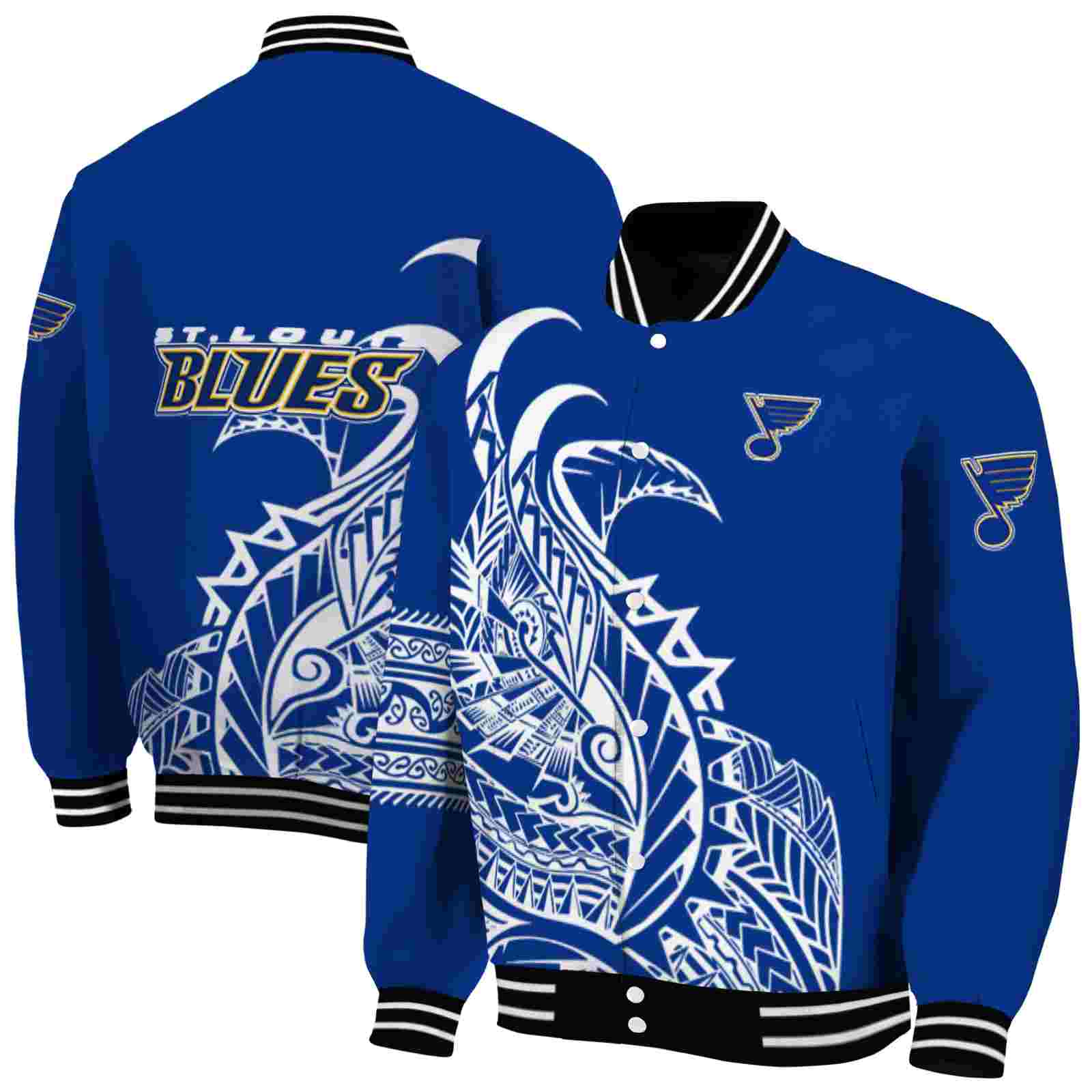 NHL St. Louis Blues Tribal Art Blue White Black Custom Baseball Jacket Sport Fans Gear